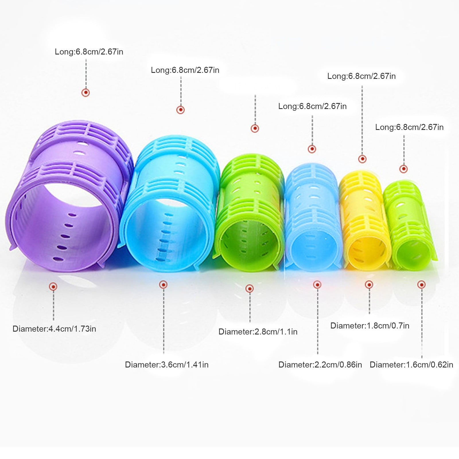 VivaVault Self-Grip Hair Rollers No Heat Styling Set for Volume and Waves (6-Piece Assorted Sizes) dj6b9