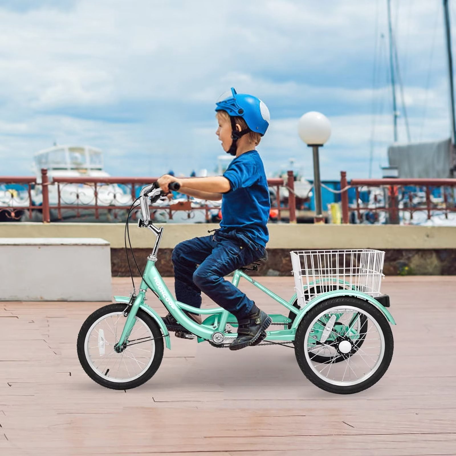 Lilypelle 3-Wheel Tricycle for Kids and Adults, Stable Cruiser Bike with Rear Storage Basket (Cyan, 16 in) yvct6