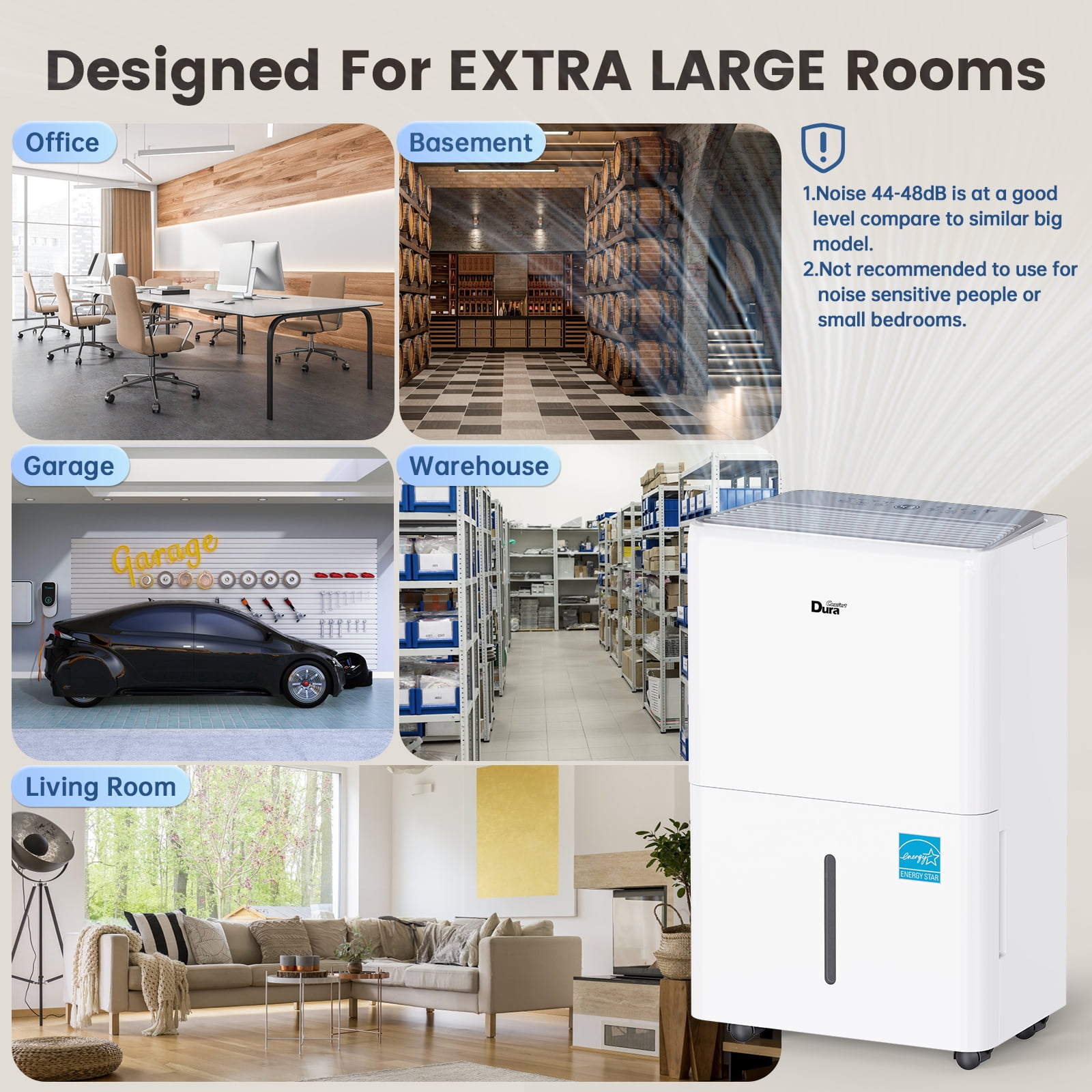 DuraComfort 50 Pint Dehumidifier for 4500 sq ft Basement and Large Rooms, Portable with Drain Hose (White, 50 Pint) qal67