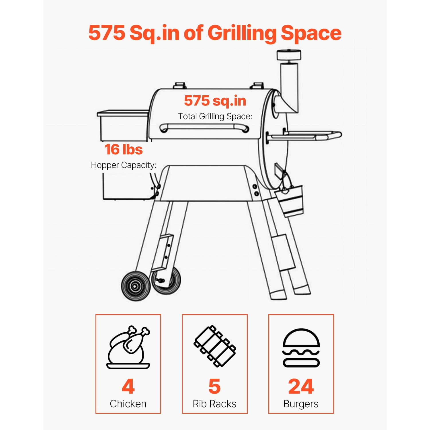 KFFKFF Wood Pellet Grill Smoker, Multifunctional Outdoor BBQ Grill with WiFi App Control (Silver, 575 sq in) 3smzn
