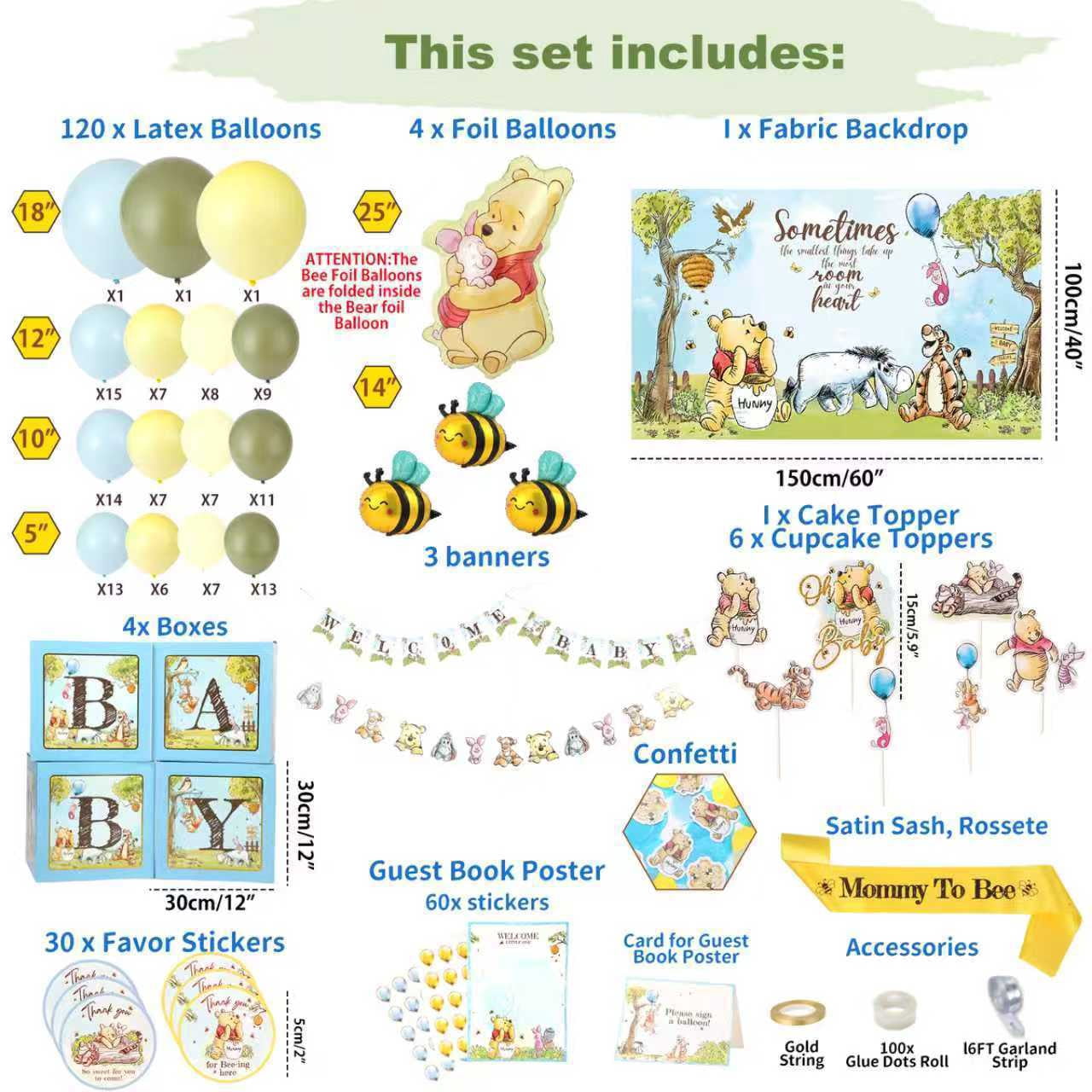 Regal Decorations Classic Winnie the Pooh Baby Shower Decorations for Boy (Blue, 271 Piece Set) jrxpk