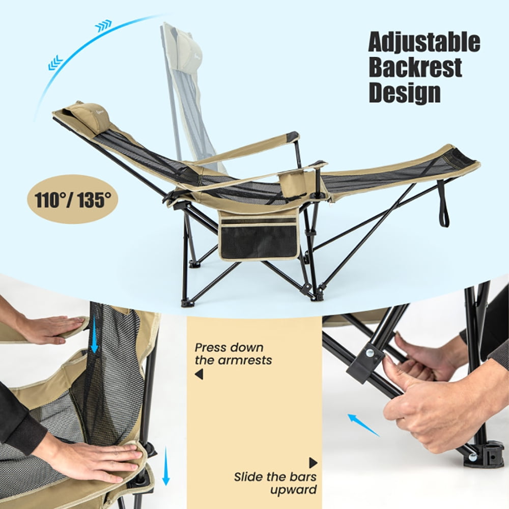 Barara King Folding Camping Lounge Chair with Detachable Footrest and Adjustable Backrest (Khaki, One Size) r4nmc