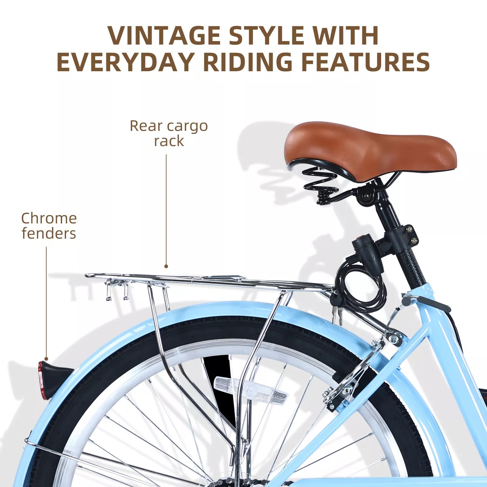 Jacgood 7-Speed Cruiser Bike for Adults, Ergonomic Urban Beach Bicycle with Basket (Light Blue, 26 in) a9l4c