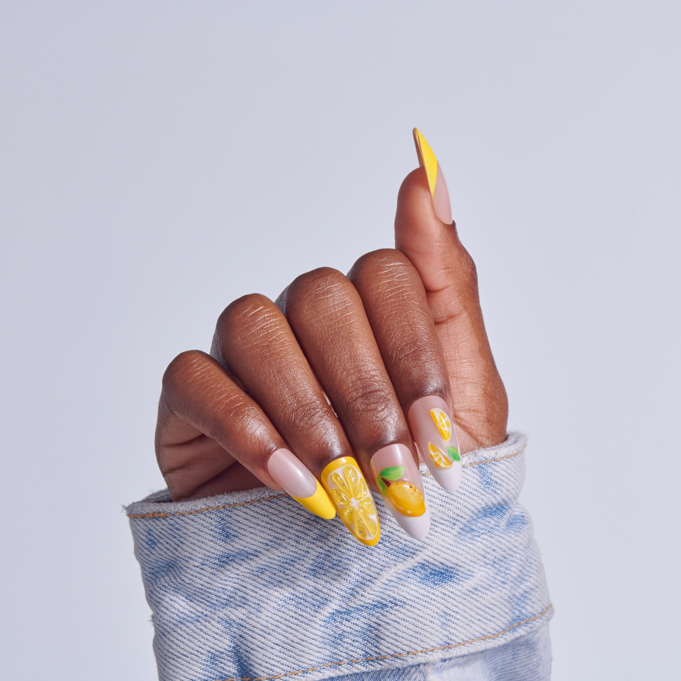 Kiss Glam 3D & Jeweled Long Almond Press-On Nails (Yellow, 32 Pieces) pd7tg