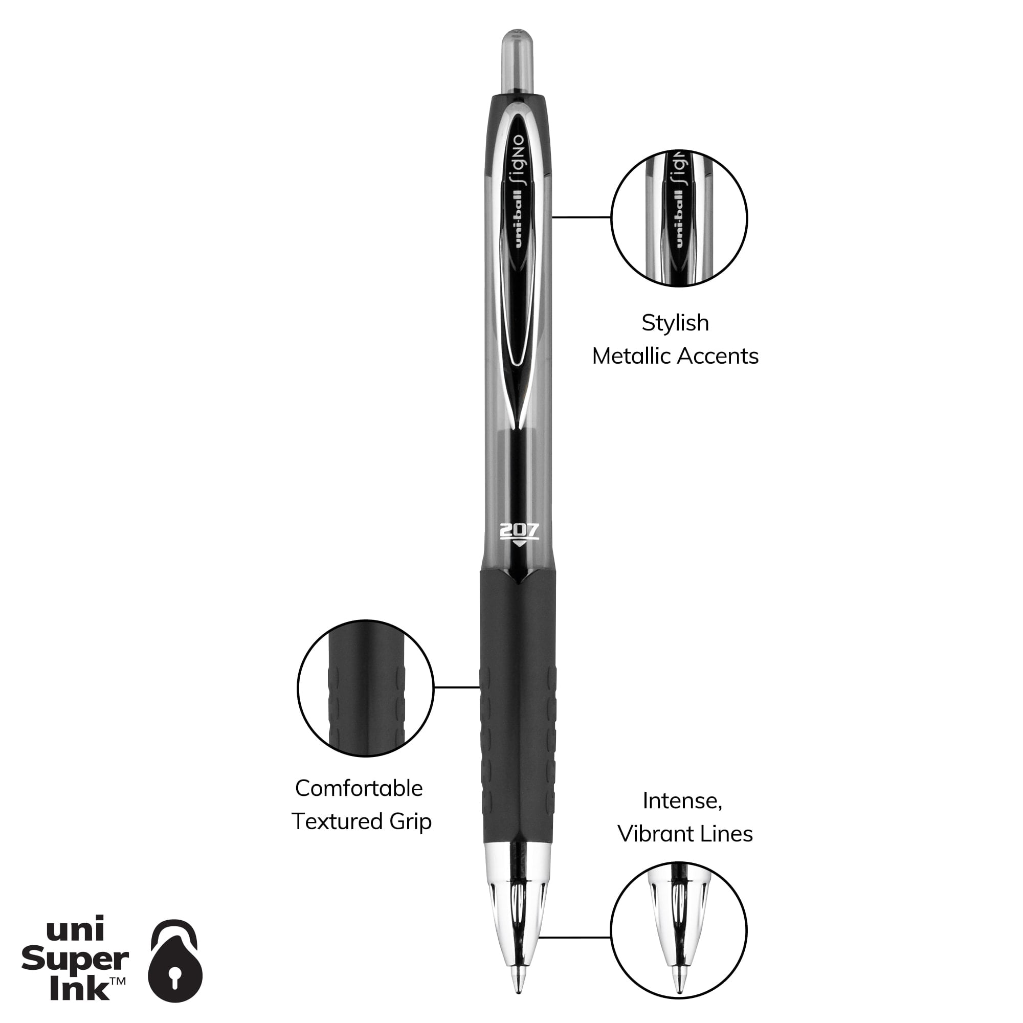 uniball 207 Retractable Gel Pens, Smooth Writing, Archival Quality (Black, 12 Count) xjfct
