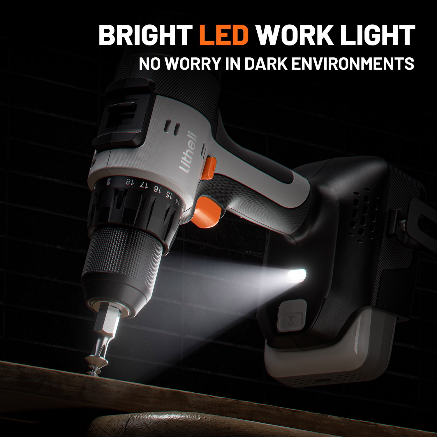 Litheli 20V Cordless Drill Driver (1/2 in Chuck, 2.0Ah Battery, 442 in-lb Torque) 3wpql