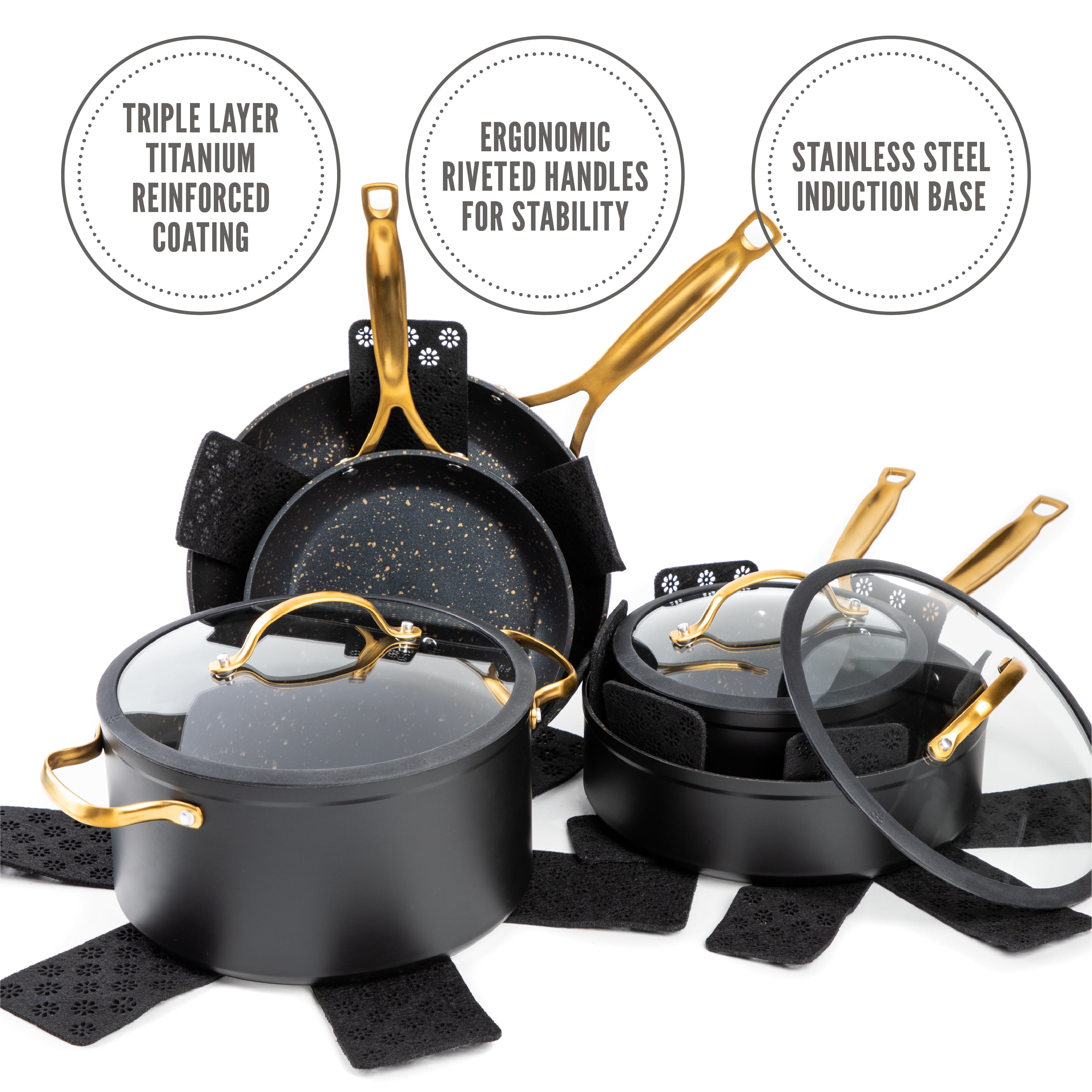 Thyme & Table 12-Piece Ceramic Non-Stick Cookware Set Signature Collection (Gold, 12-Piece) 71mpa