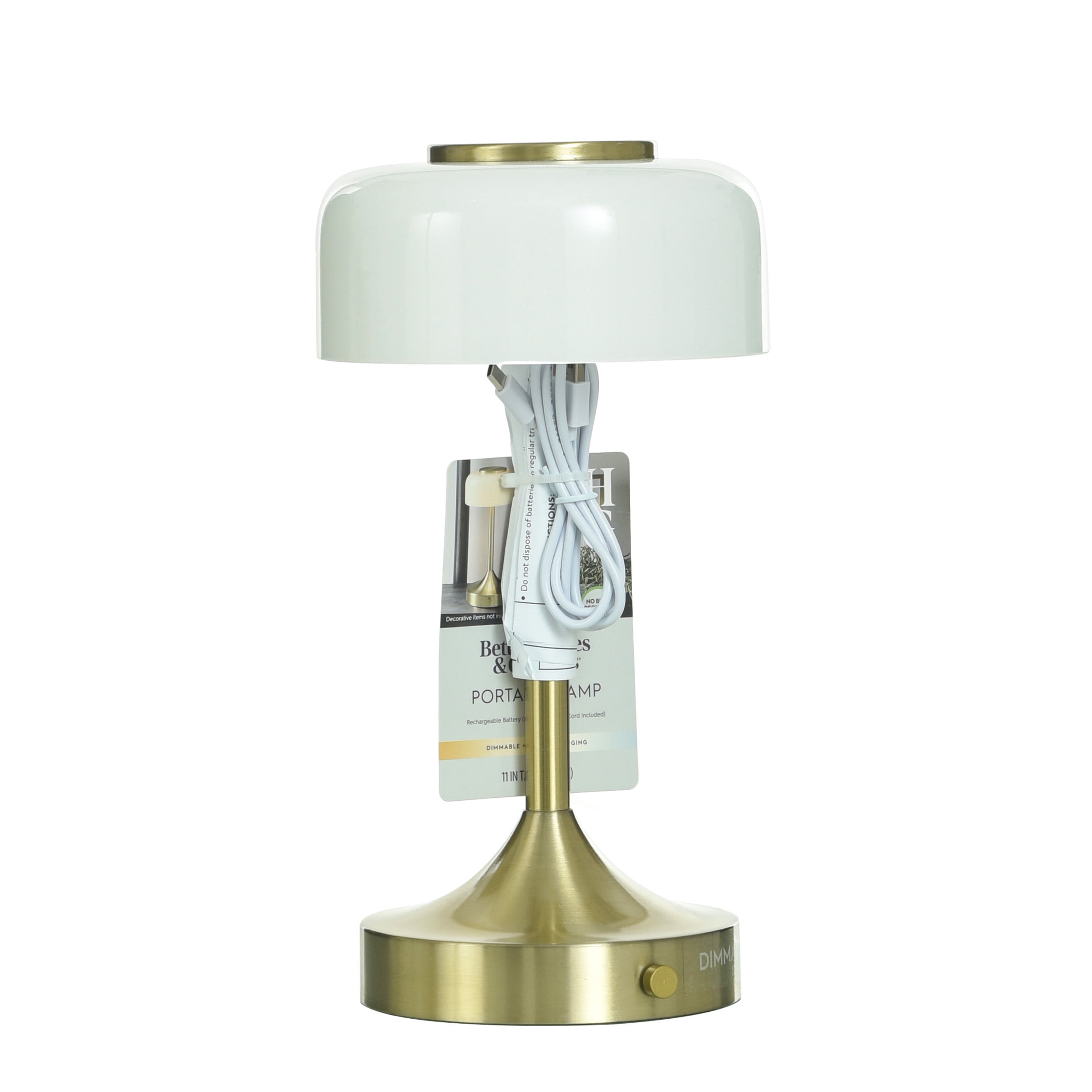 Better Homes & Gardens Portable Milk Glass Table Lamp, Rechargeable Cordless Accent Light (White, 8 in) 89xs7