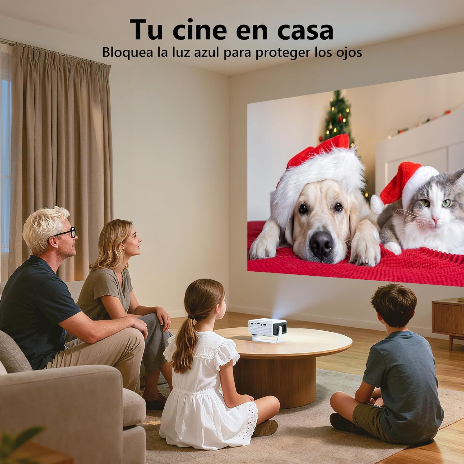 CocoBear Mini Projector, Native 720P Portable Movie Projector with 360° Rotating Stand, Auto Keystone & Zoom, Compatible with iOS Android HDMI USB (White) cyzdq