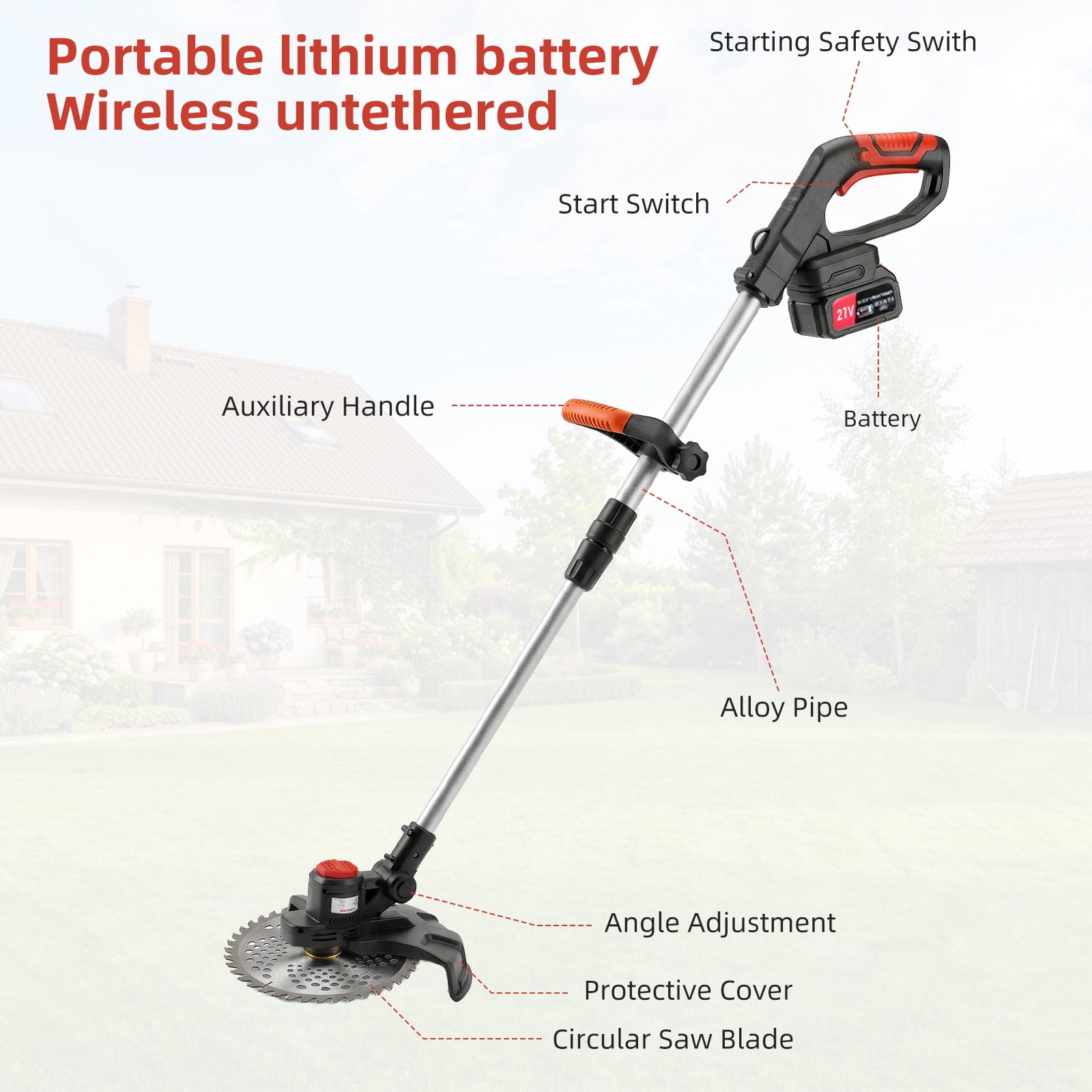 Paddsun Cordless Electric Weed Wacker, 21V Brushless Grass Trimmer & Edger with 2 Batteries (Red, 9 in) r85u8