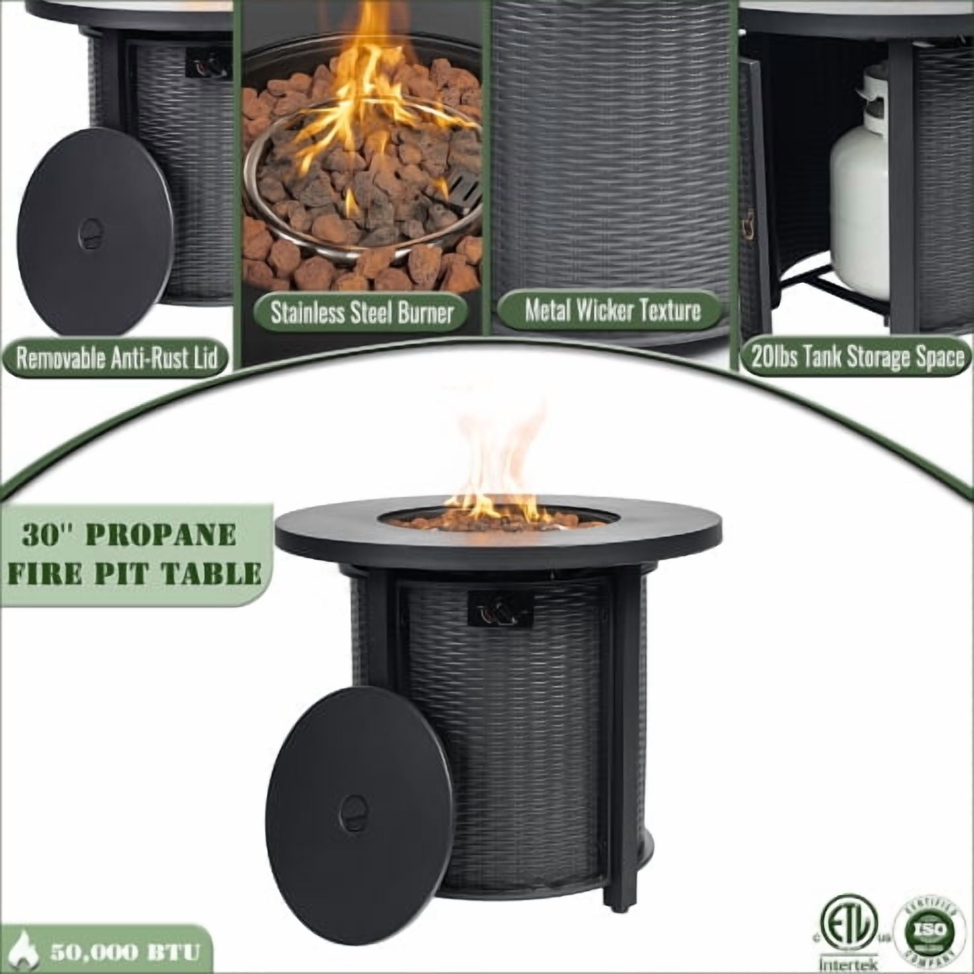 POVANLI 30 in Propane Gas Fire Pit Table, 50000 BTU Round Steel Outdoor Fireplace for Patio and Garden (Black, 30 in) dzrv2