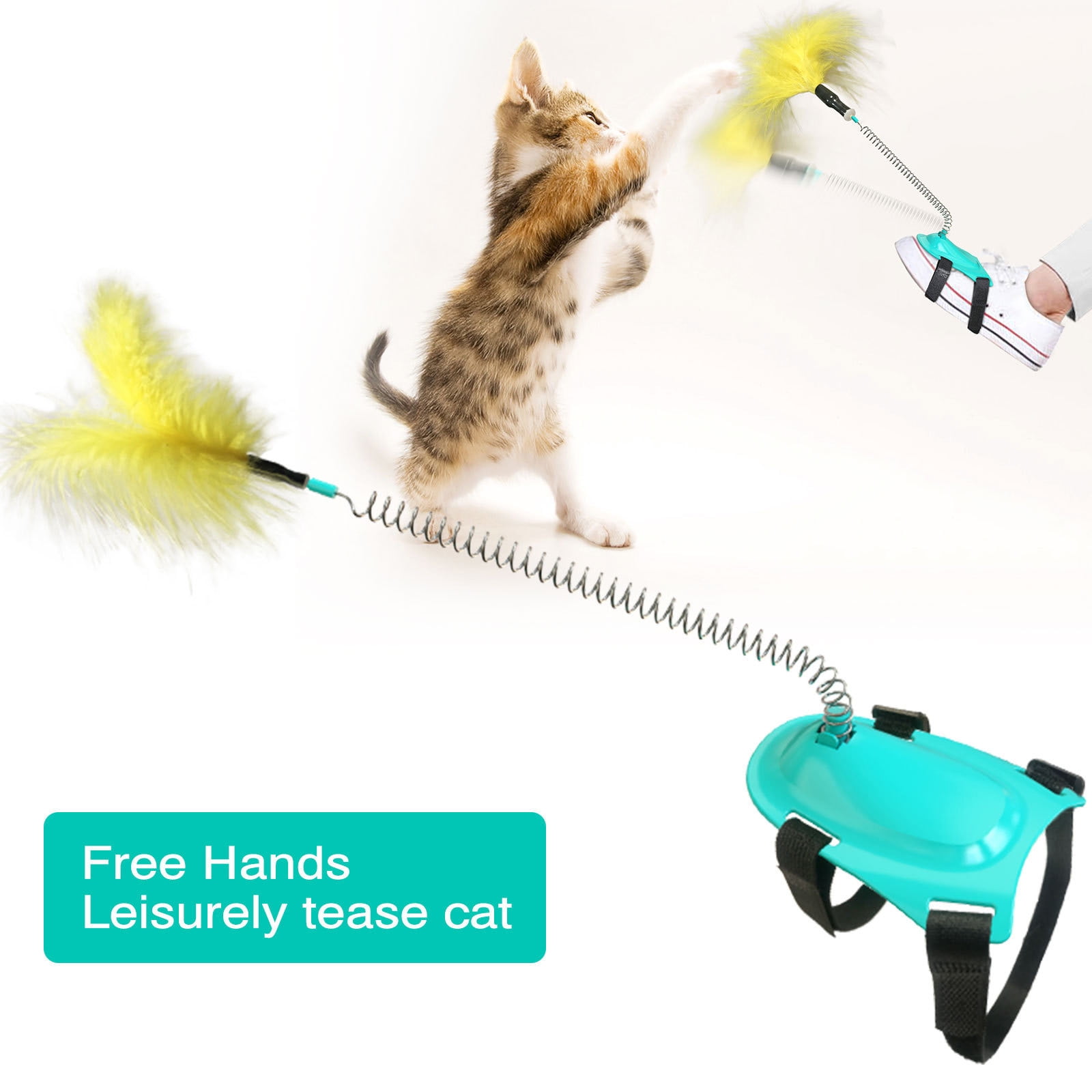 NEBWOAK Interactive Cat Feather Wand Toy with Spring Tease Action (Blue, 1 Pack) vflbx