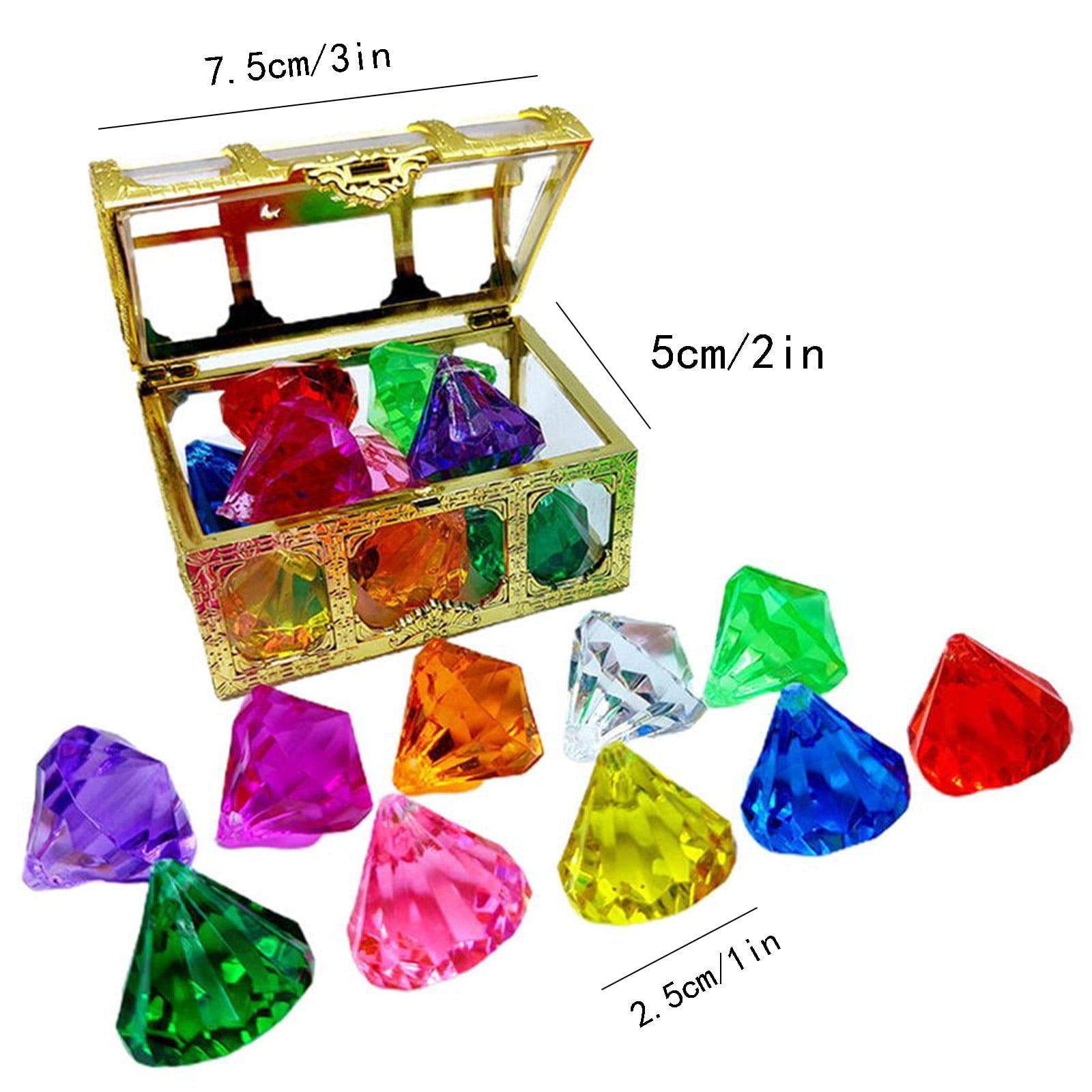 Supbessel Pirate Treasure Chest with Colorful Underwater Gems (Silver, 1 Set) rlu7o