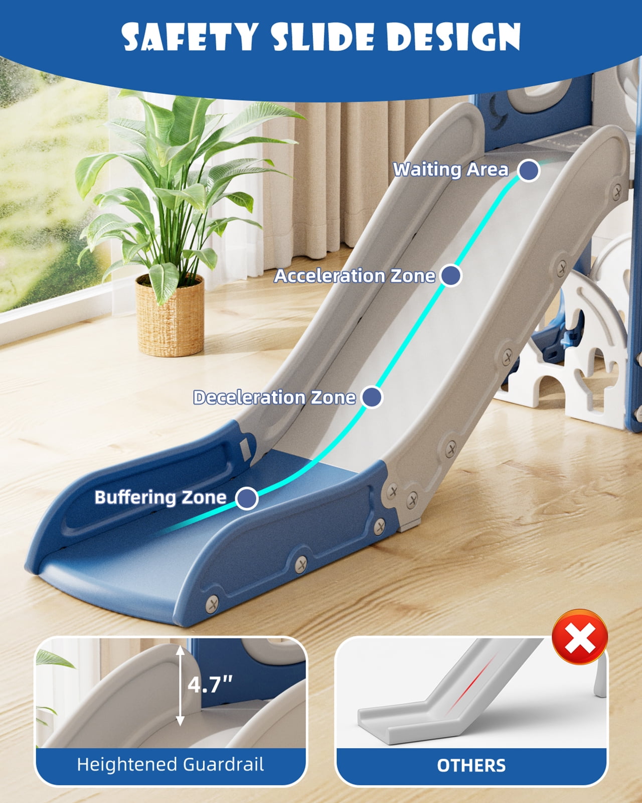 Korimefa 11-in-1 Toddler Climber and Slide Playset with Basketball Hoop and Golf Set (Blue, 62.6 x 62.6 x 39 in) ehwmm