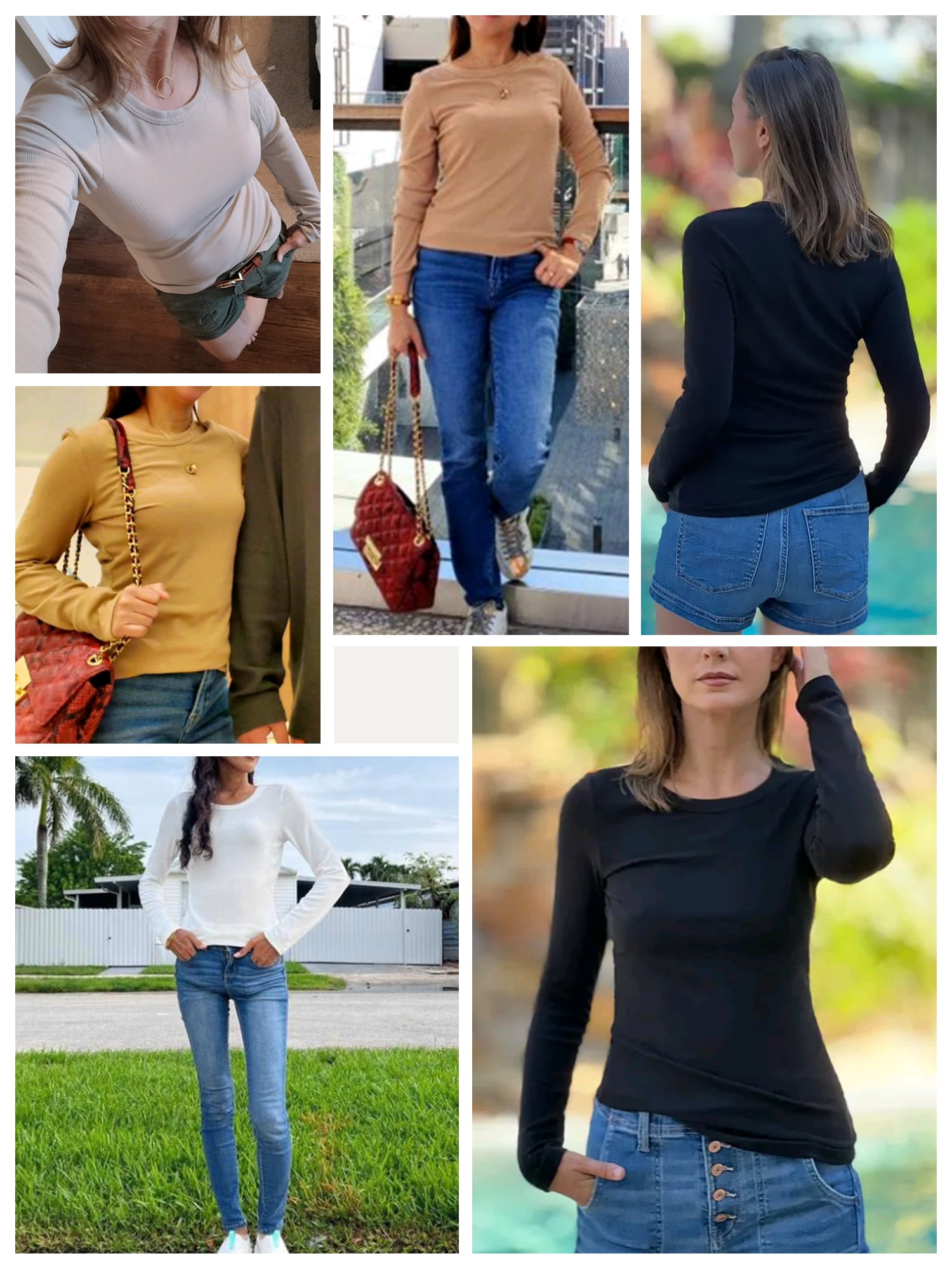 Anygrew Women Long Sleeve Ribbed Knit T-Shirt Slim Fit Casual Basic Top (Black, M) ajye5