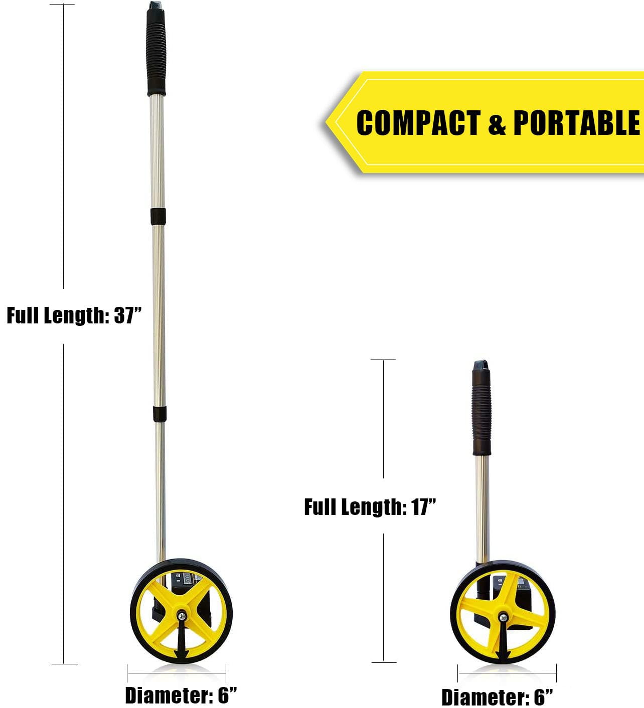 Zozen 6-inch Measuring Wheel with Telescopic Handle and Carrying Bag (Yellow, 10,000 ft) 11sis