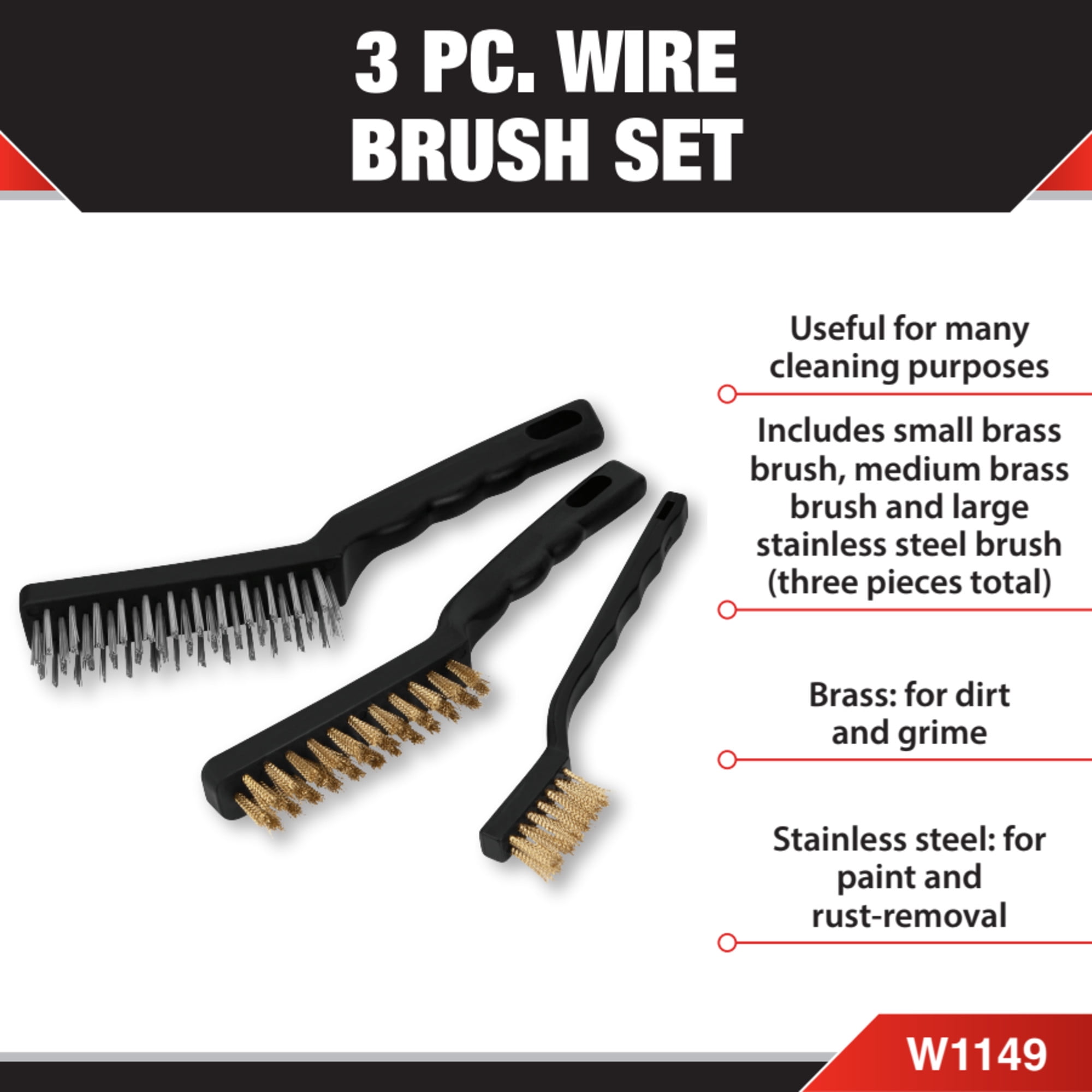 Performance Tool W1149 Wire Brush Set Heavy-Duty Cleaning Tool (Black, 3-Piece) ry3r8