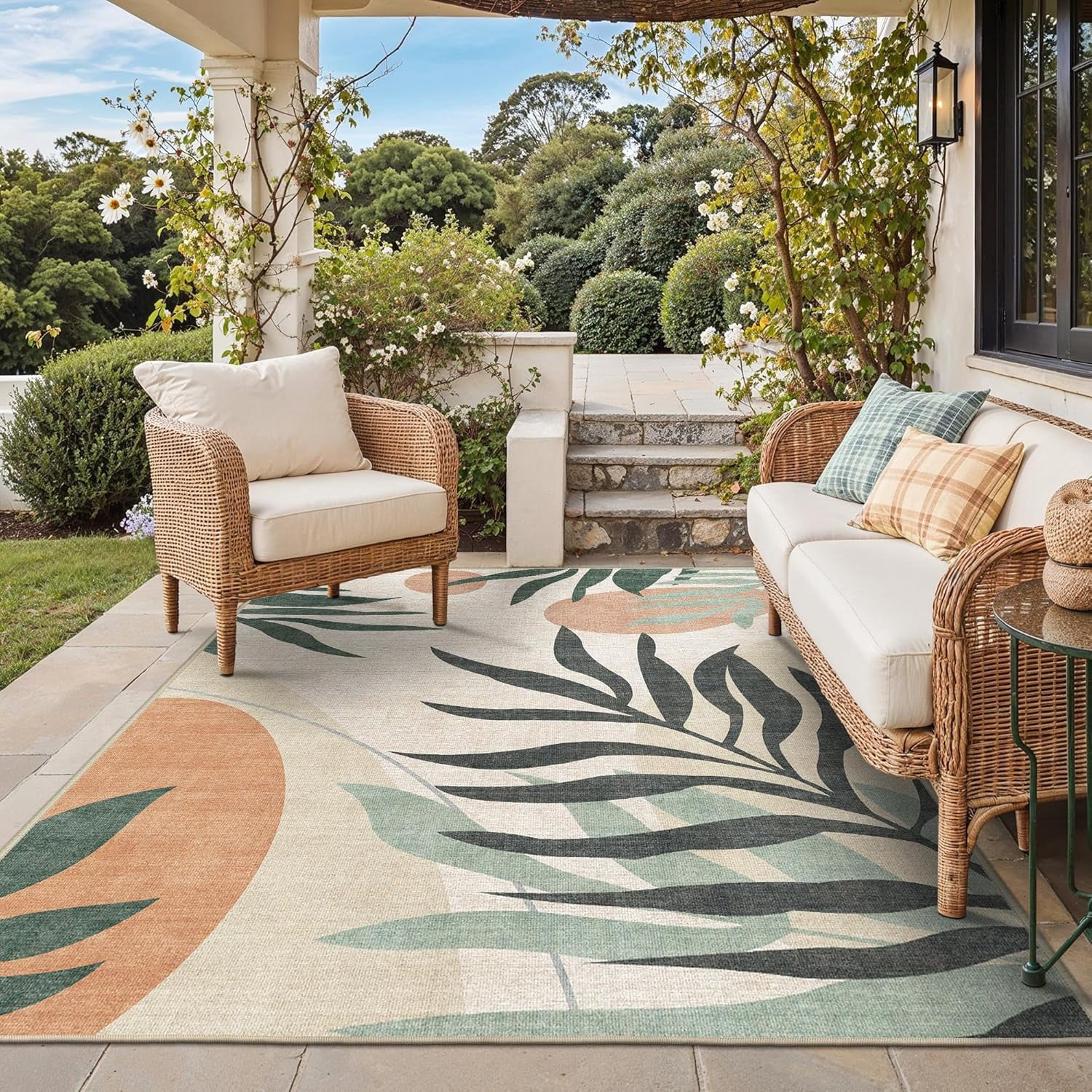 Home Decor Outdoor & Indoor Area Rug, Waterproof Leaf Pattern Patio Carpet (Beige, 5 ft x 8 ft) j4rgl