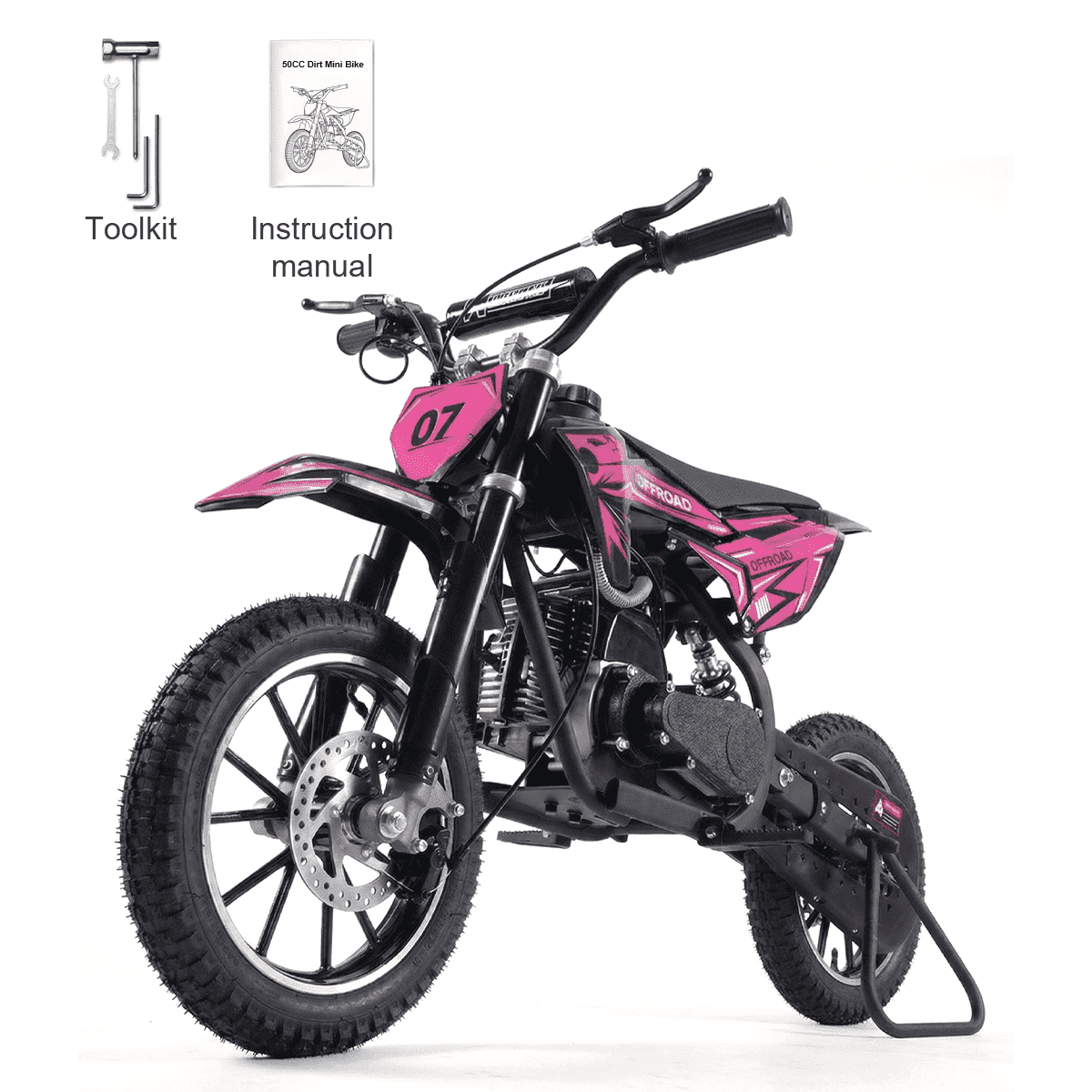 TOXOZERS 50cc Gas Powered Dirt Bike for Kids, High-Torque 2-Stroke Mini Motocross Bike with Dual Suspension (Pink, 180 lb Capacity) dphih