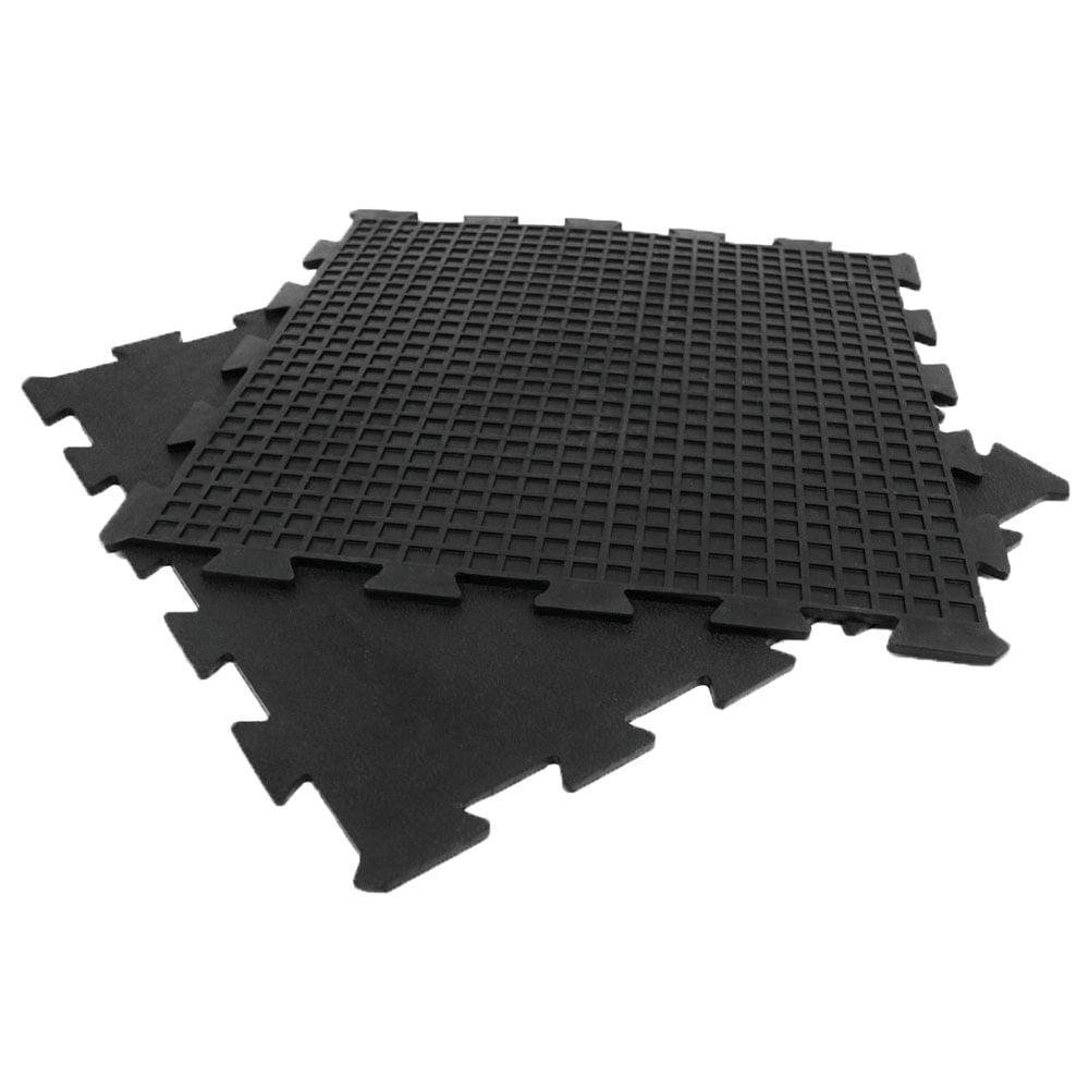 Rubber-Cal Armor-Lock Interlocking Rubber Mat Heavy-Duty Flooring (Black, 0.375 in x 2 ft x 2 ft) g05xl