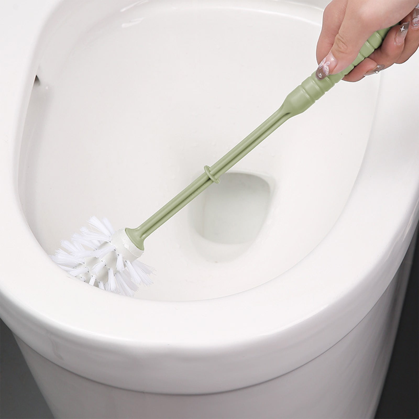 LSLJS Toilet Brush and Holder Set, Compact Bathroom Cleaning Tool with Non-Slip Grip (Green, 15 in) qf64f