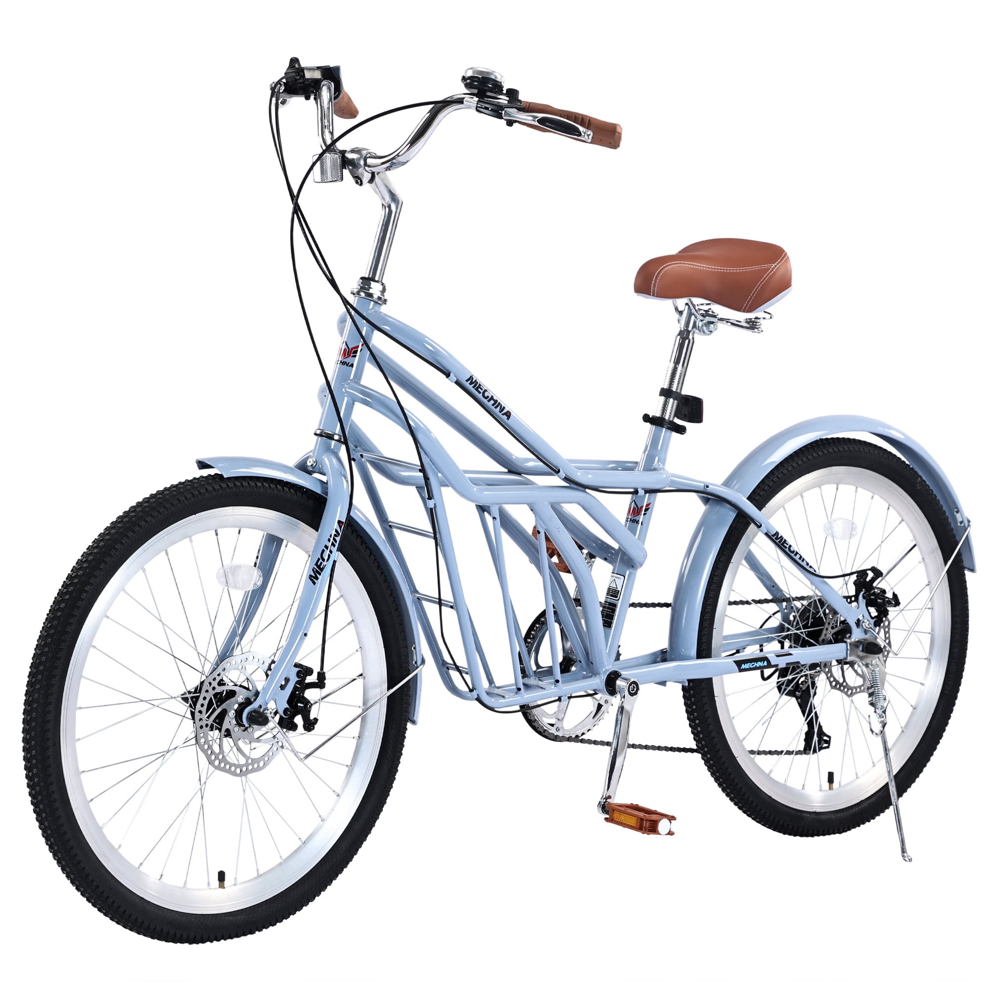 Juuar 24 in Beach Cruiser Bike, 6-Speed Adult City Bicycle with Disc Brakes and Cargo Rack (Blue, 24 in) p2vll