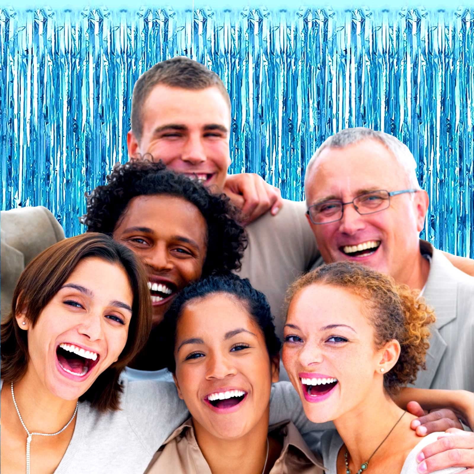 Gogcaro Foil Fringe Backdrop Curtains, Metallic Tinsel Streamers for Party Decorations (Lake Blue, 3 Pack, 3.2 ft x 9.8 ft) 8riwb