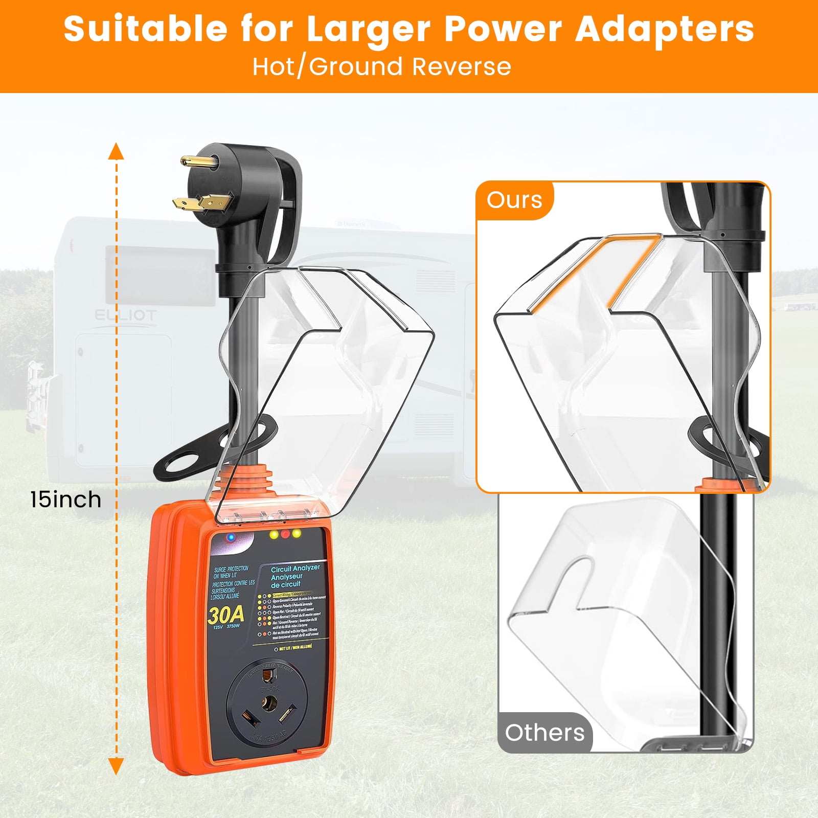 Aiqeek RV Surge Protector 30 Amp with Circuit Analyzer and Weatherproof Cover (30 Amp) ly5ro
