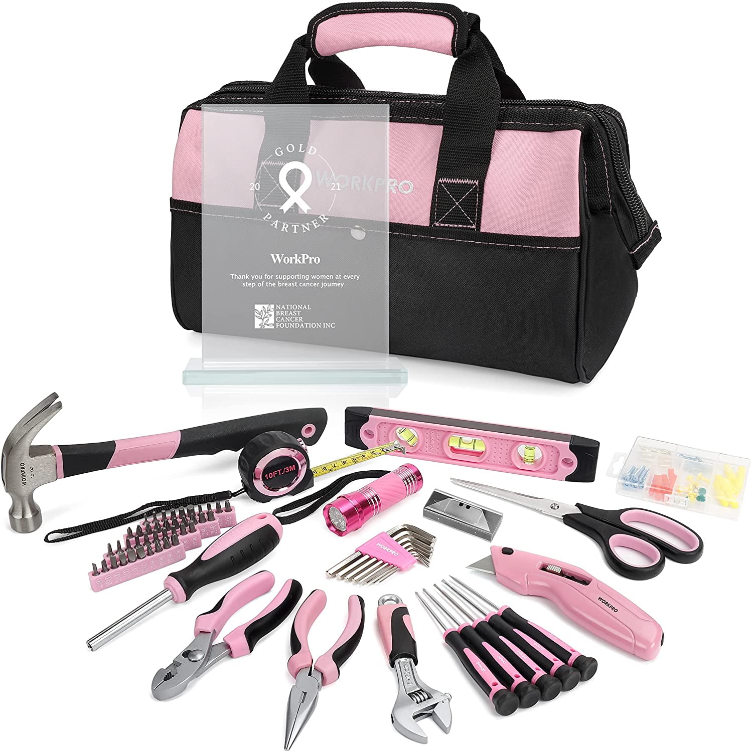 WORKPRO 106-Piece Home Repair Tool Set with Wide Mouth Storage Bag (Pink, 106-Piece) stzxt