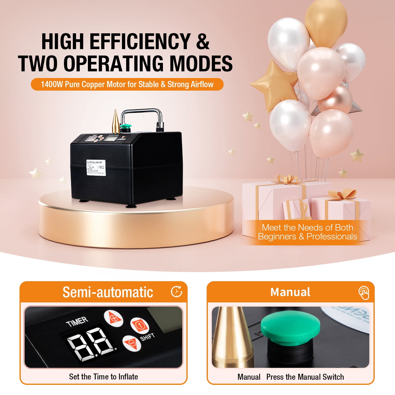 Miumaeov Electric Balloon Inflator Pump with Digital Timer for Party Decor (Black, 6.3 x 6.3 x 5.12 in) rb36p
