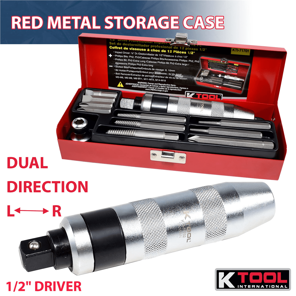 K Tool International 1/2 Inch Impact Driver Set, Heavy-Duty Alloy Steel (Black, 12 Piece) d0511
