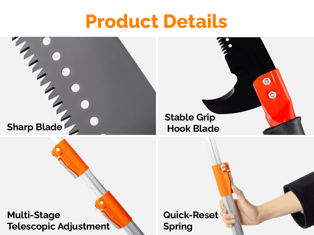Ktaxon 12FT Telescoping Pole Saw, Manual Tree Trimmer with Carbon Steel Blade (Orange, 12 ft) 4r5o6