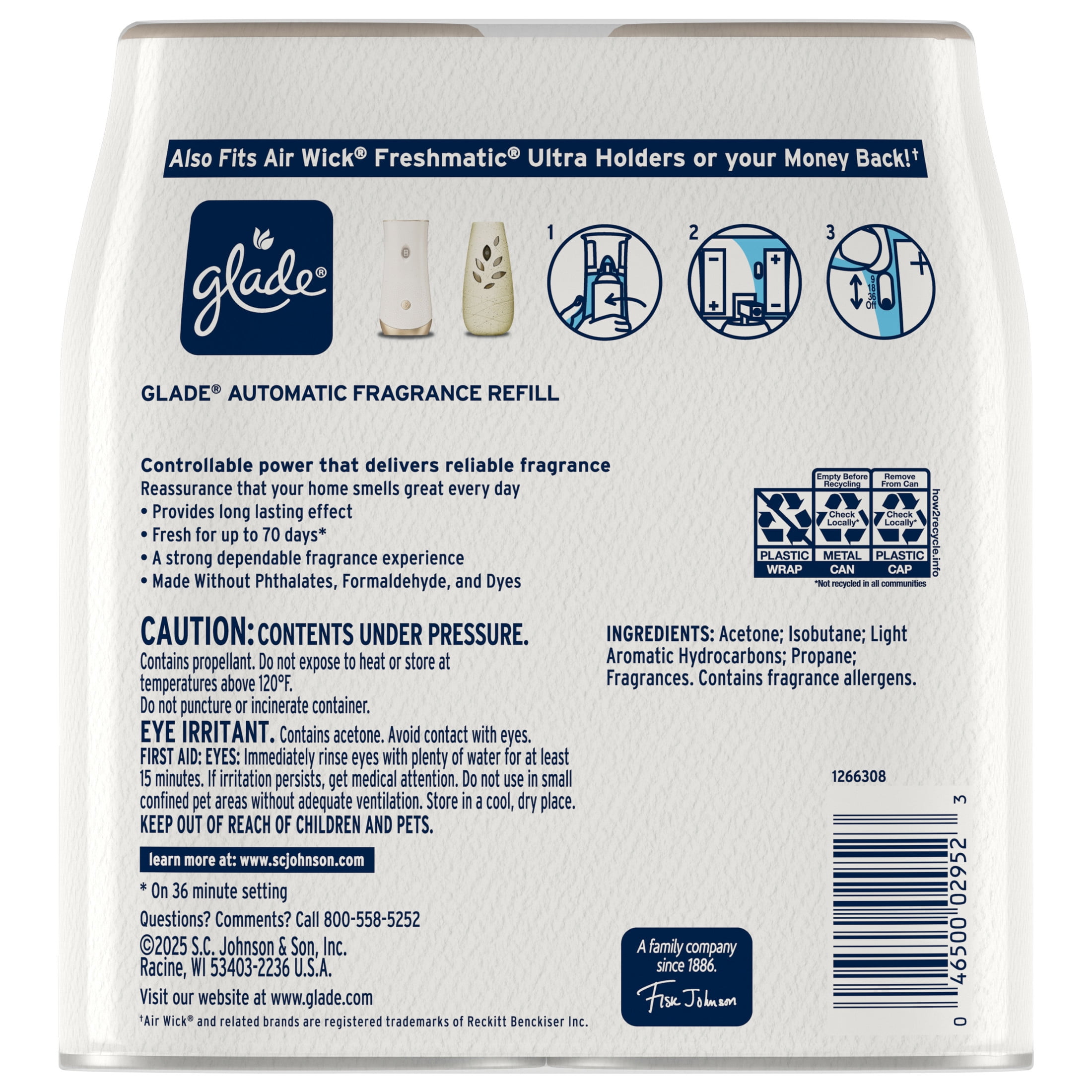 Glade Automatic Spray Air Freshener Refills, Essential Oil Infused Fragrance, Aqua Waves (6.2 oz, 2 Count) bqo1x