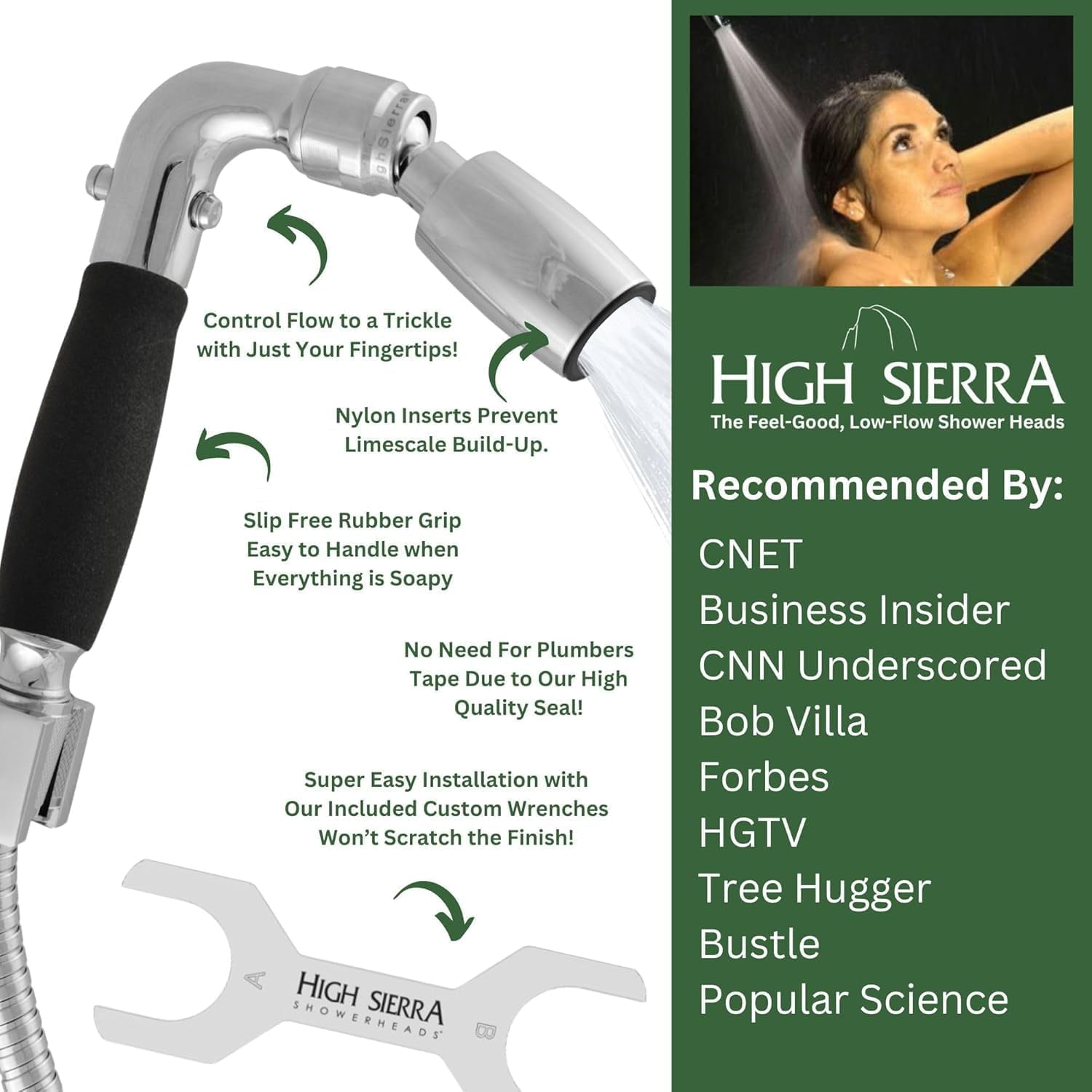 High Sierra Showerheads Solid Metal 2.0 Low Flow Handheld Shower Head Kit (Polished Chrome, 72 in Hose) sjlkg