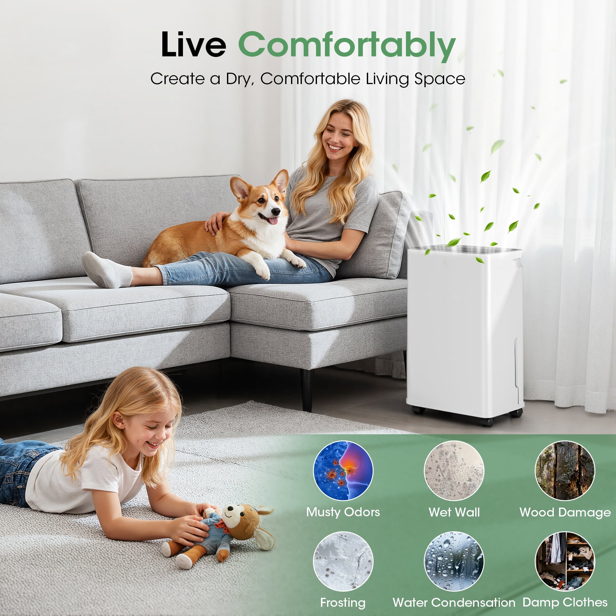 Patiosunny Smart Dehumidifier with WiFi App Control and Continuous Drain Hose (35 Pints per Day) p10r4
