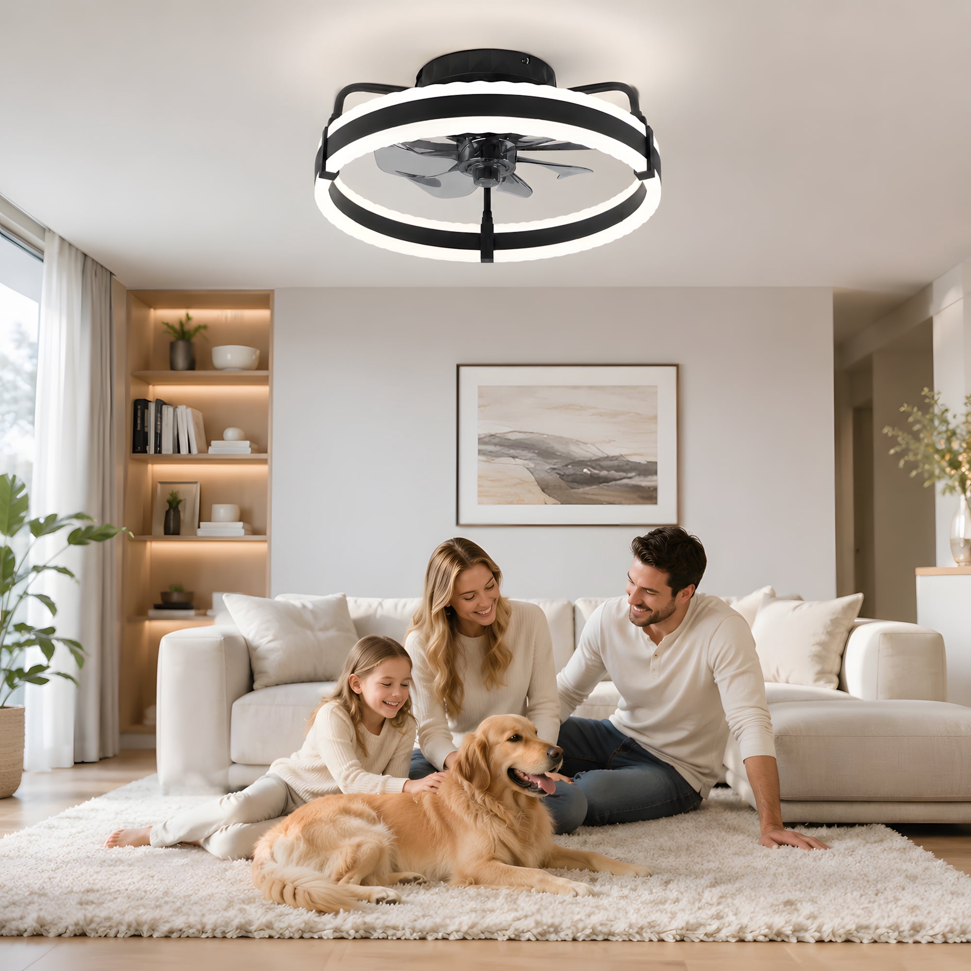 DAYBETTER 20-Inch Low Profile Ceiling Fan with LED Lights and Remote (Black, 20 in) 0t80r