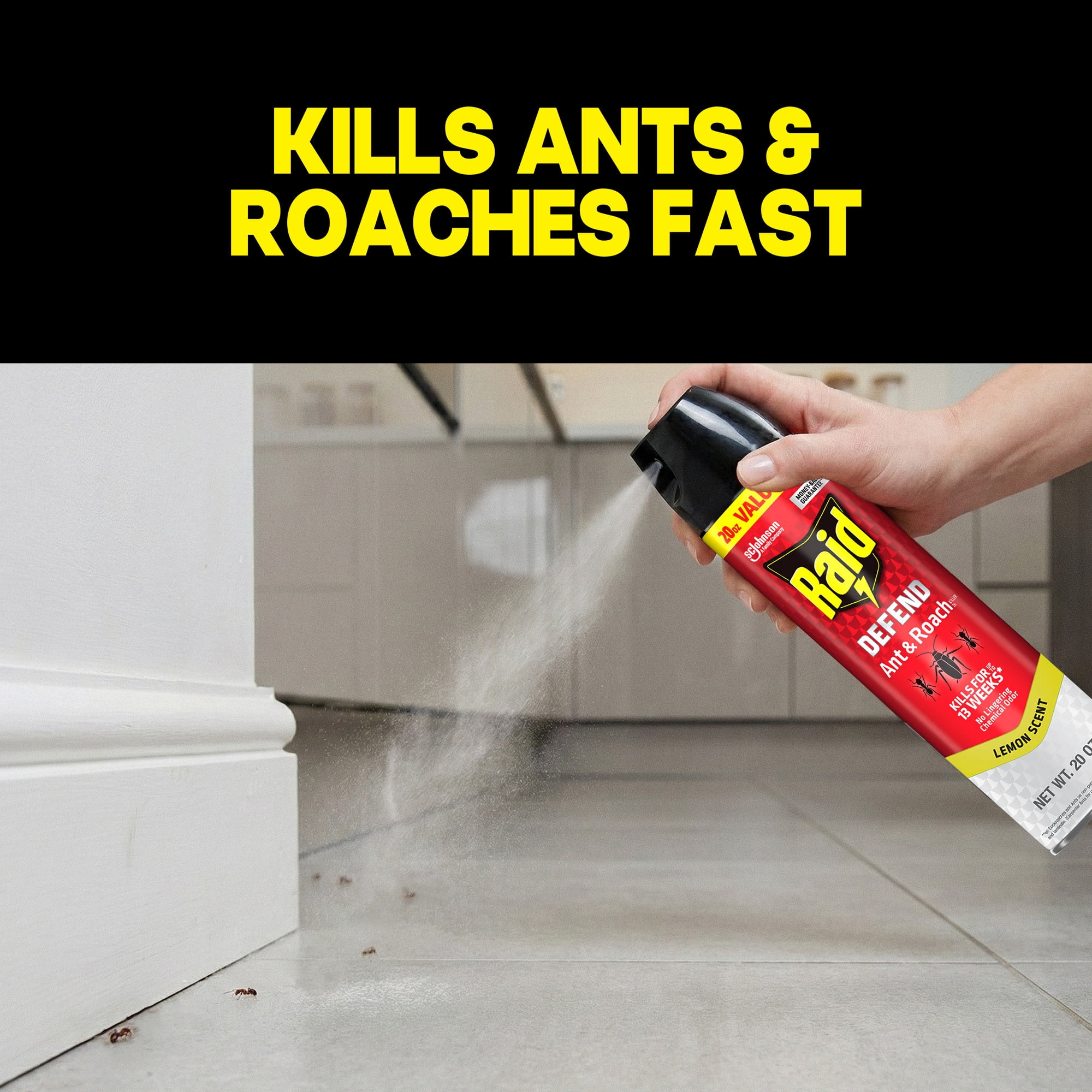 Raid Ant & Roach Killer Indoor Insecticide Spray with Residual Protection (Lemon Scent, 20 oz) 76fo0
