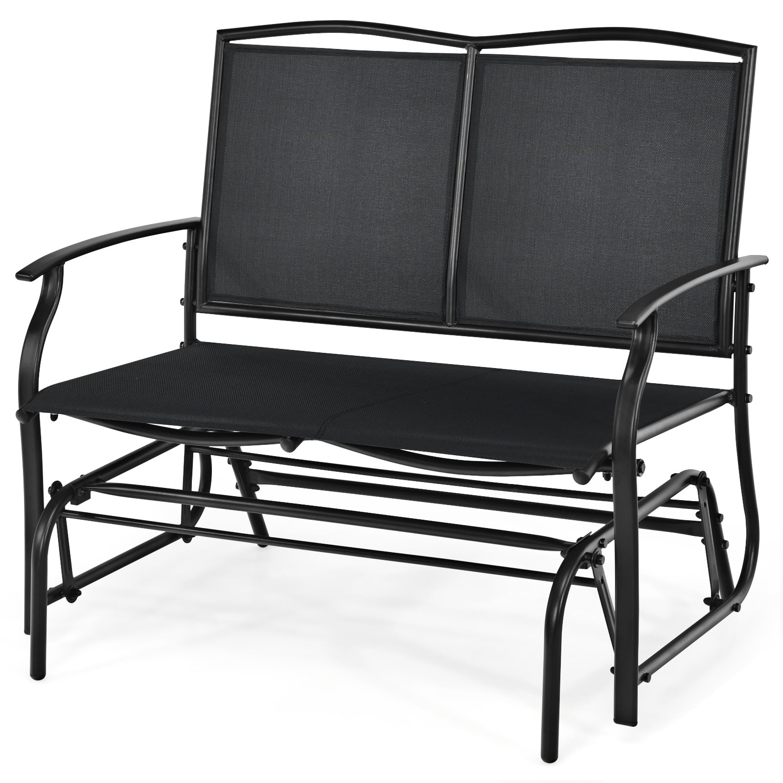 Patiojoy 2 Person Outdoor Glider Bench Rocking Lounge Chair with Steel Frame (Black, 396 lb Capacity) gsij5