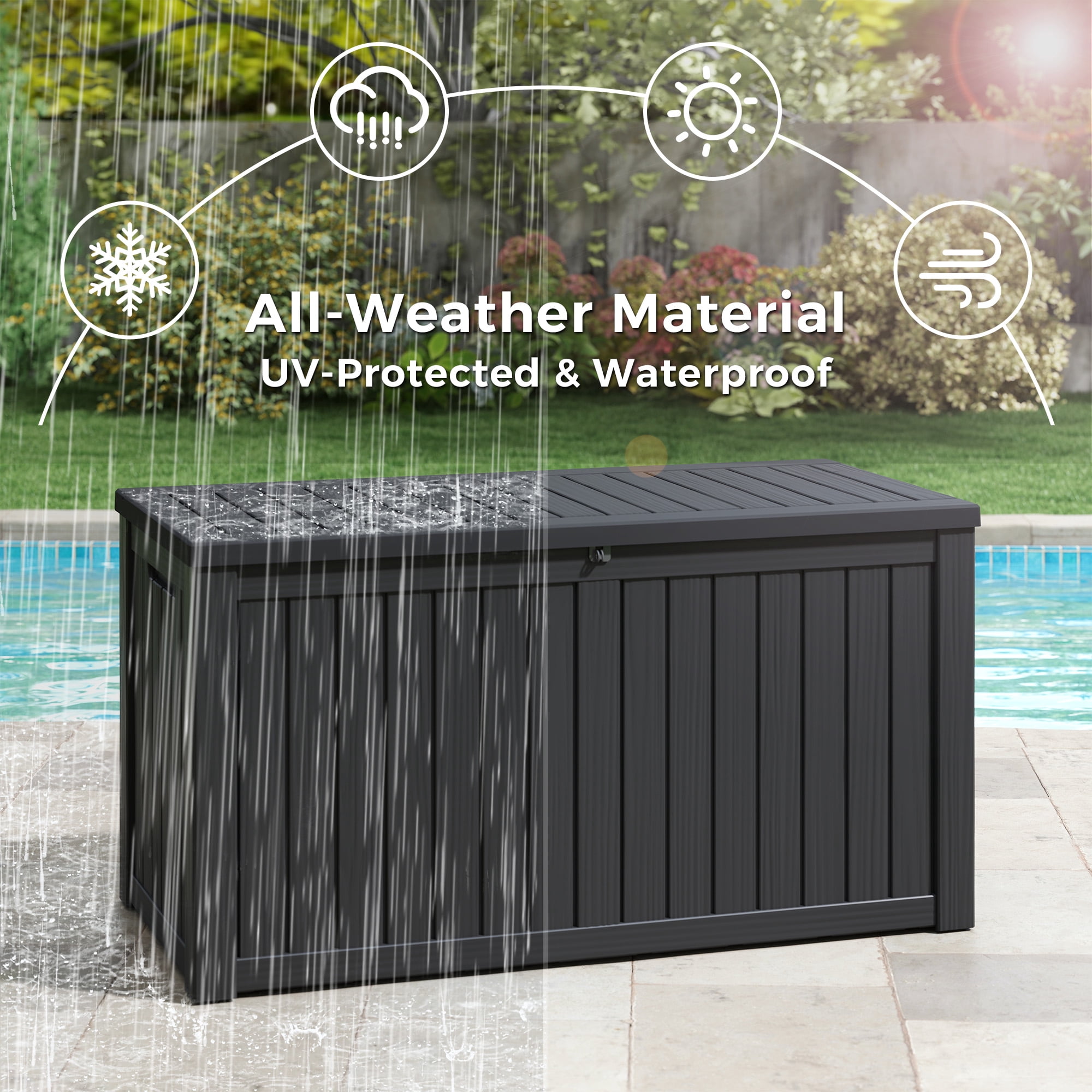 Bifanuo 150 Gallon Outdoor Storage Deck Box, Waterproof Resin Patio Organizer with Steel Beams (Black, 54.3 in x 26.5 in x 28.7 in) yh5gu
