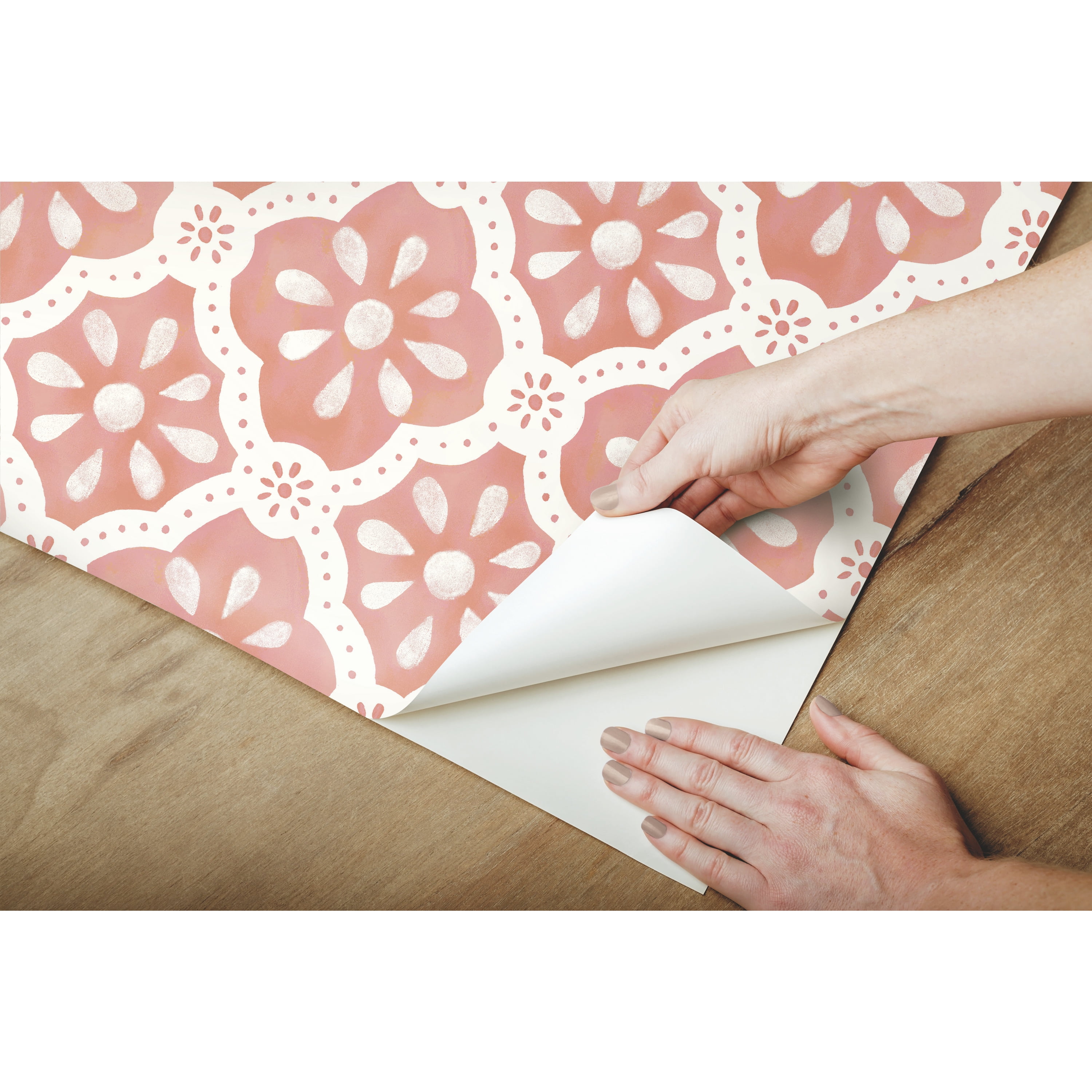 The Pioneer Woman Peel and Stick Wallpaper, Washy Trellis Pattern (Pink Salmon, 18 in x 18.86 ft) yuq33