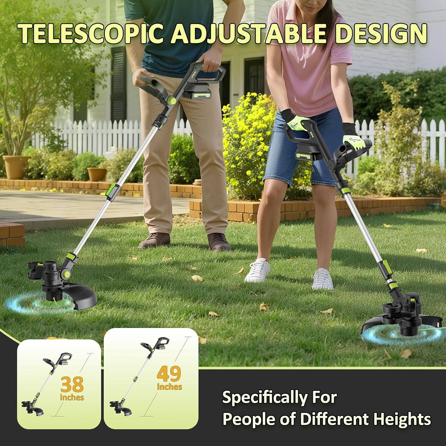 GarveeLife 20V Cordless String Trimmer & Lawn Edger, 12-Inch Electric Weed Wacker with 2 Batteries, 8 Spools & Wheels 933dg