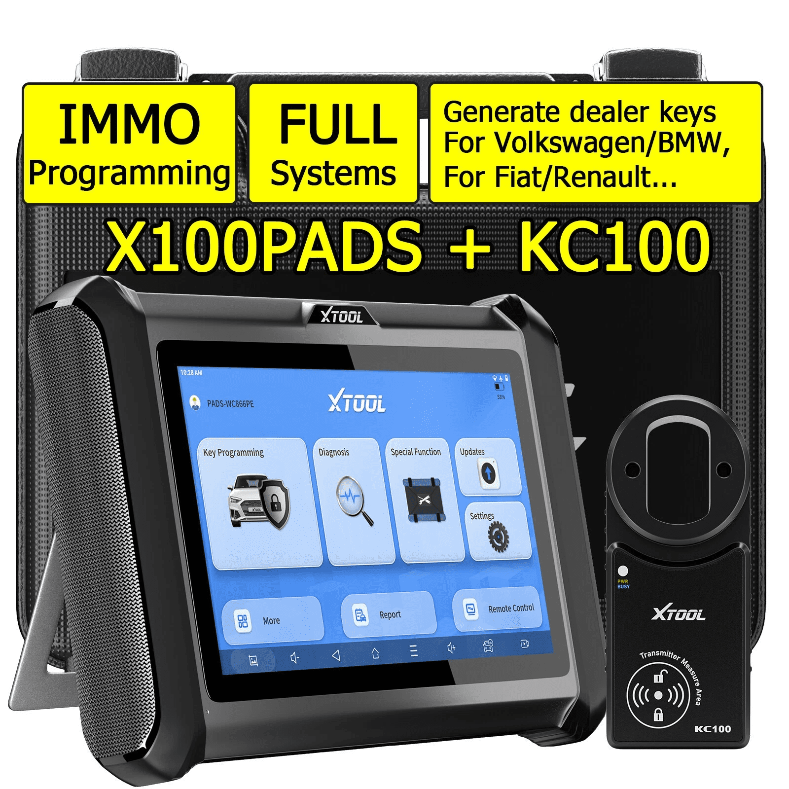 XTOOL X100 PAD S Key Fob Programmer and Full System OBD2 Scanner with KC100 EEPROM Adapter (Black, 1 Unit) jt3jg