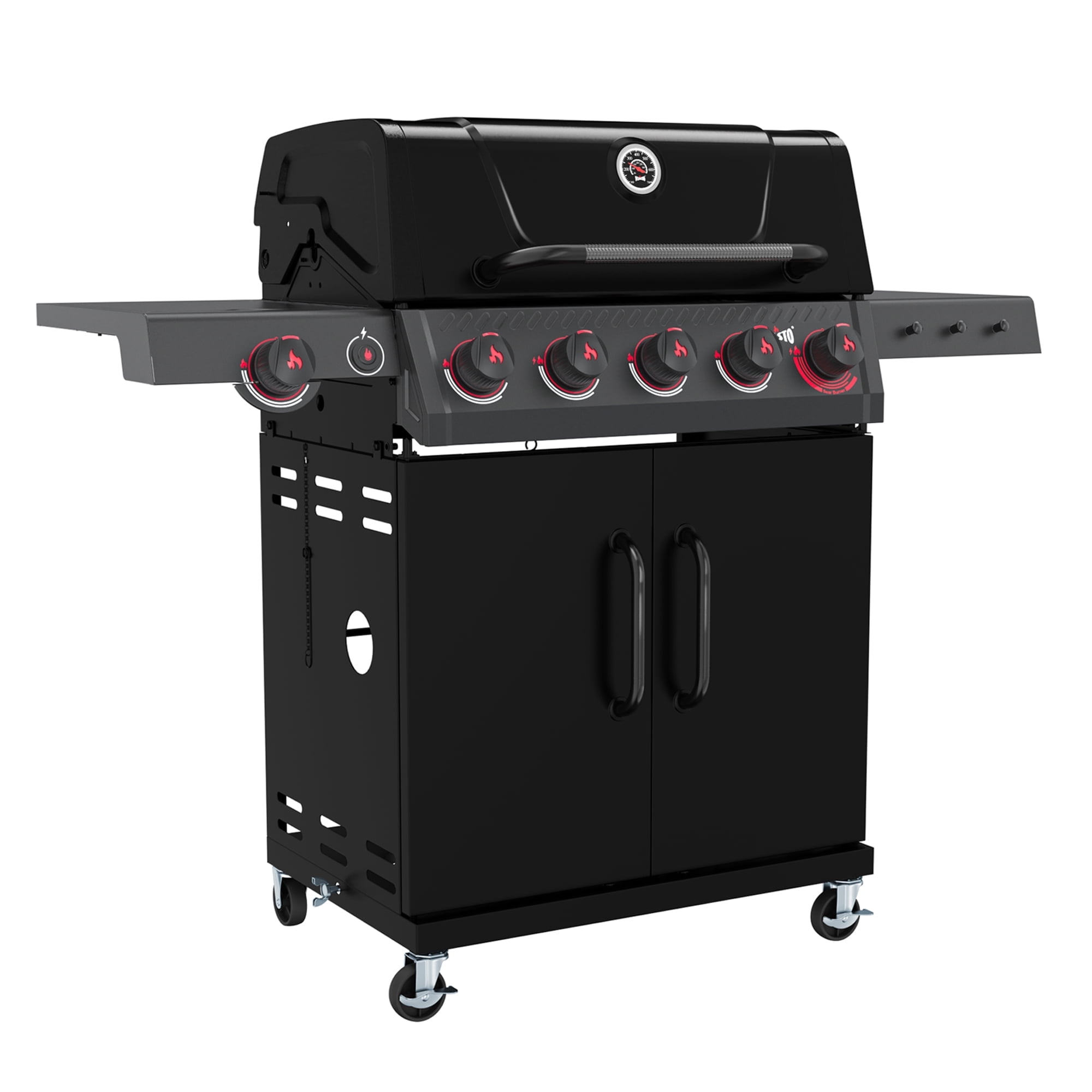Feasto 5-Burner Propane Gas Grill with Side Sear Burner and Cabinet Storage (Black, 686 sq in) b3a6f