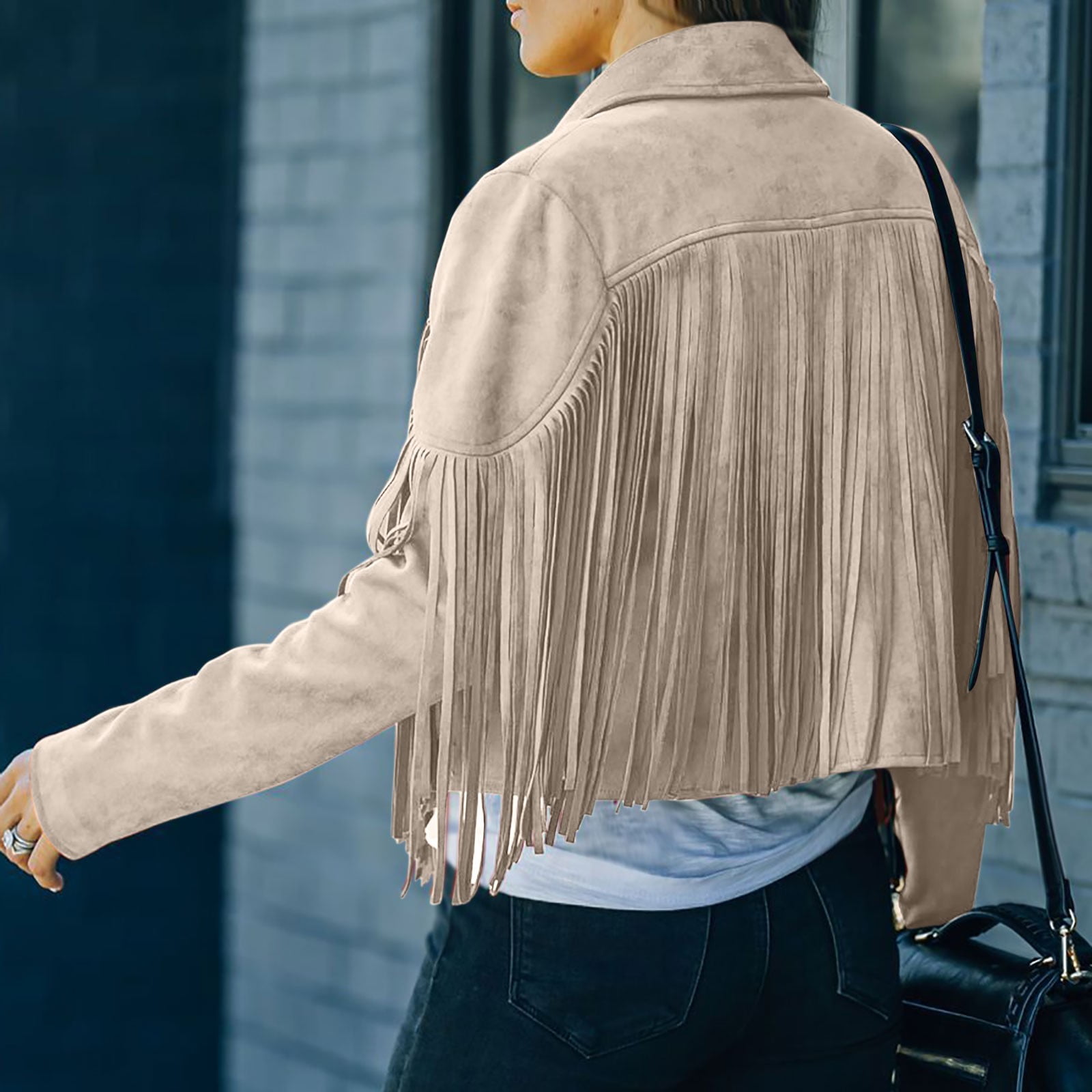 FAVIPT Women's Faux Suede Fringe Jacket Open-Front Western Hippie Cardigan (Black, S) hrbyn