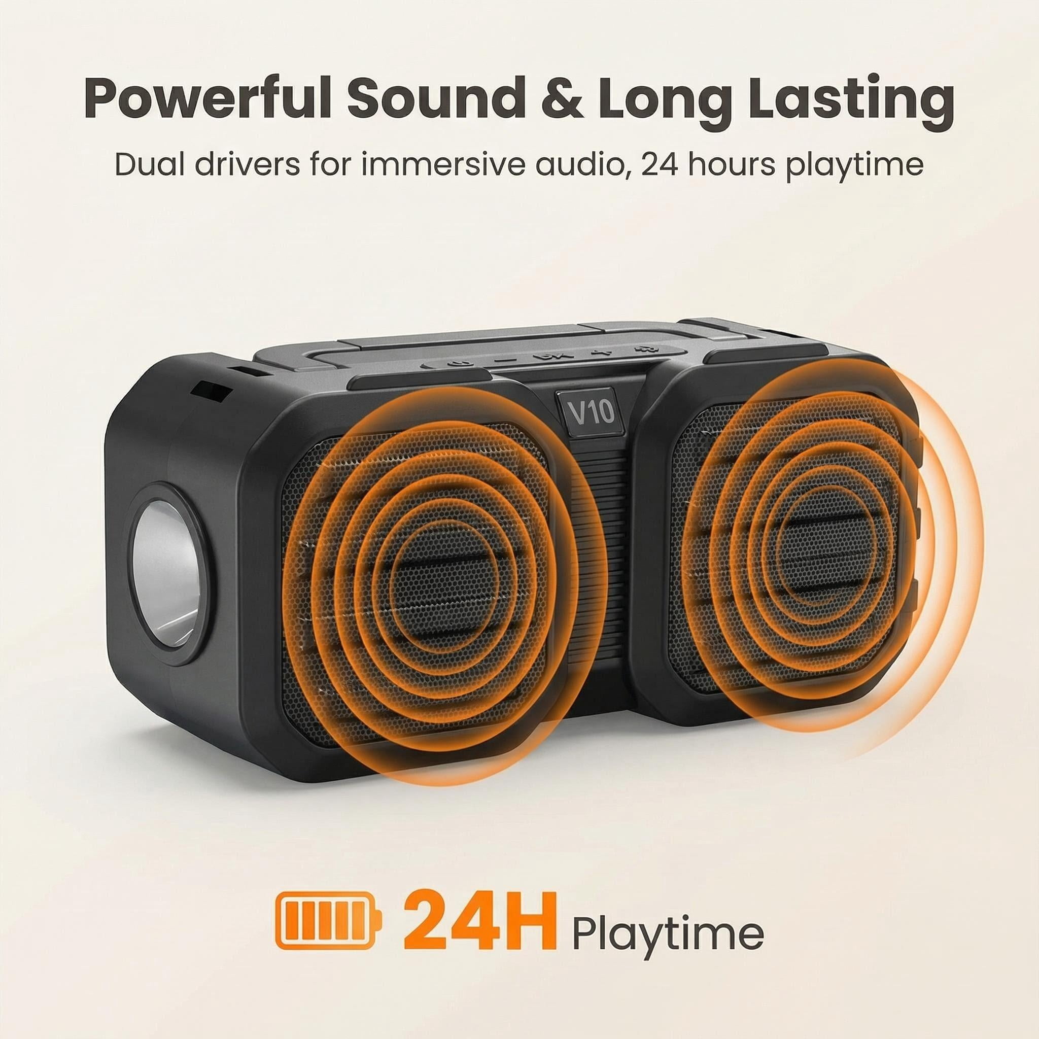 MiracDan Portable Outdoor Bluetooth Speaker with Solar Charging, Subwoofer, and LED Flashlight (Black, 80W) jqm48