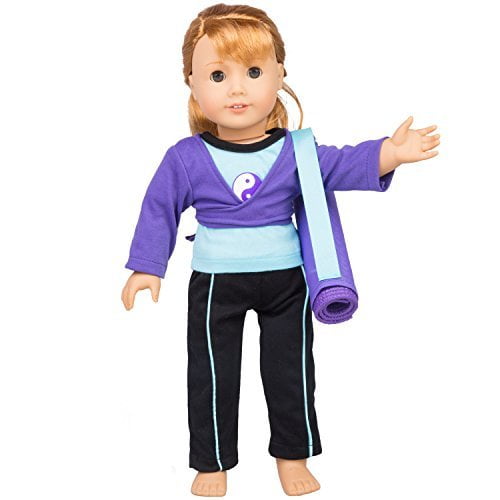 Dress Along Dolly Yoga Gymnastics Doll Outfit Set for 18 in Dolls (Black, 5 Piece Set) bp1tf