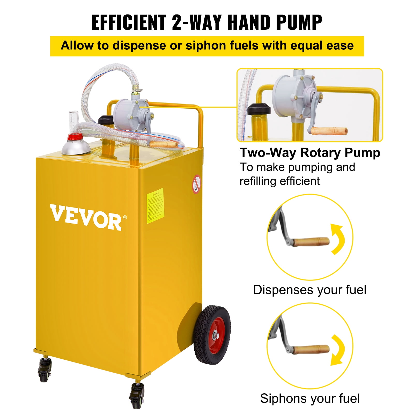 SKYSHALO 35 Gallon Portable Fuel Caddy with Rotary Pump and 4 Wheels (Yellow, 35 Gallon) jftmz