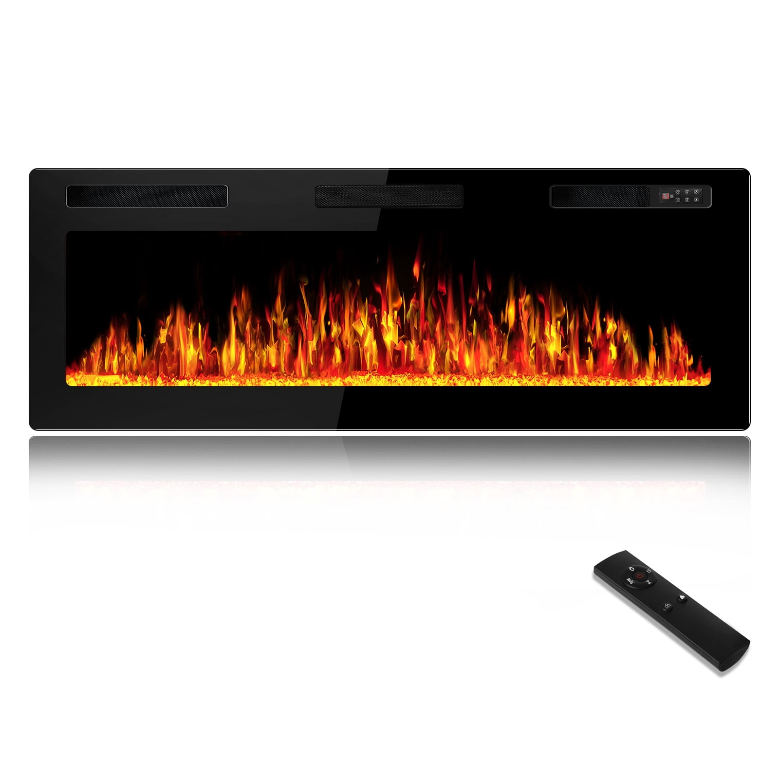 Waleaf 50 in Ultra Thin Electric Fireplace Heater, Recessed Wall Mounted Fireplace with Multicolor Flame and Remote Control (Black, 50 in) rbkrs