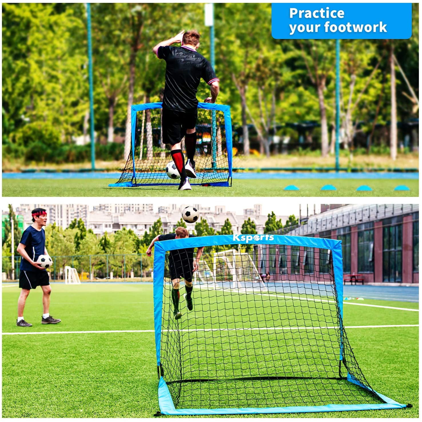 Ksports Soccer Goal Set with Size 4 Ball, Training Cones, and Carrying Bag (Blue, 4 ft) w0q2c