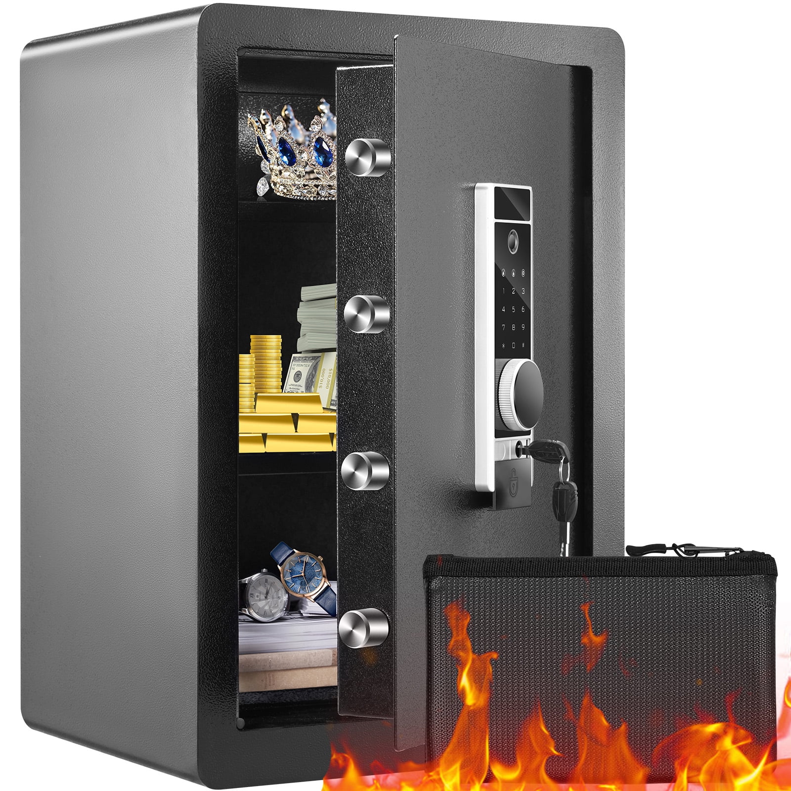 VEVOR Security Safe Box with Fingerprint Digital Keypad, Alloy Steel Home Safe for Valuables (Gold, 2.2 Cubic Feet) 5qkkj